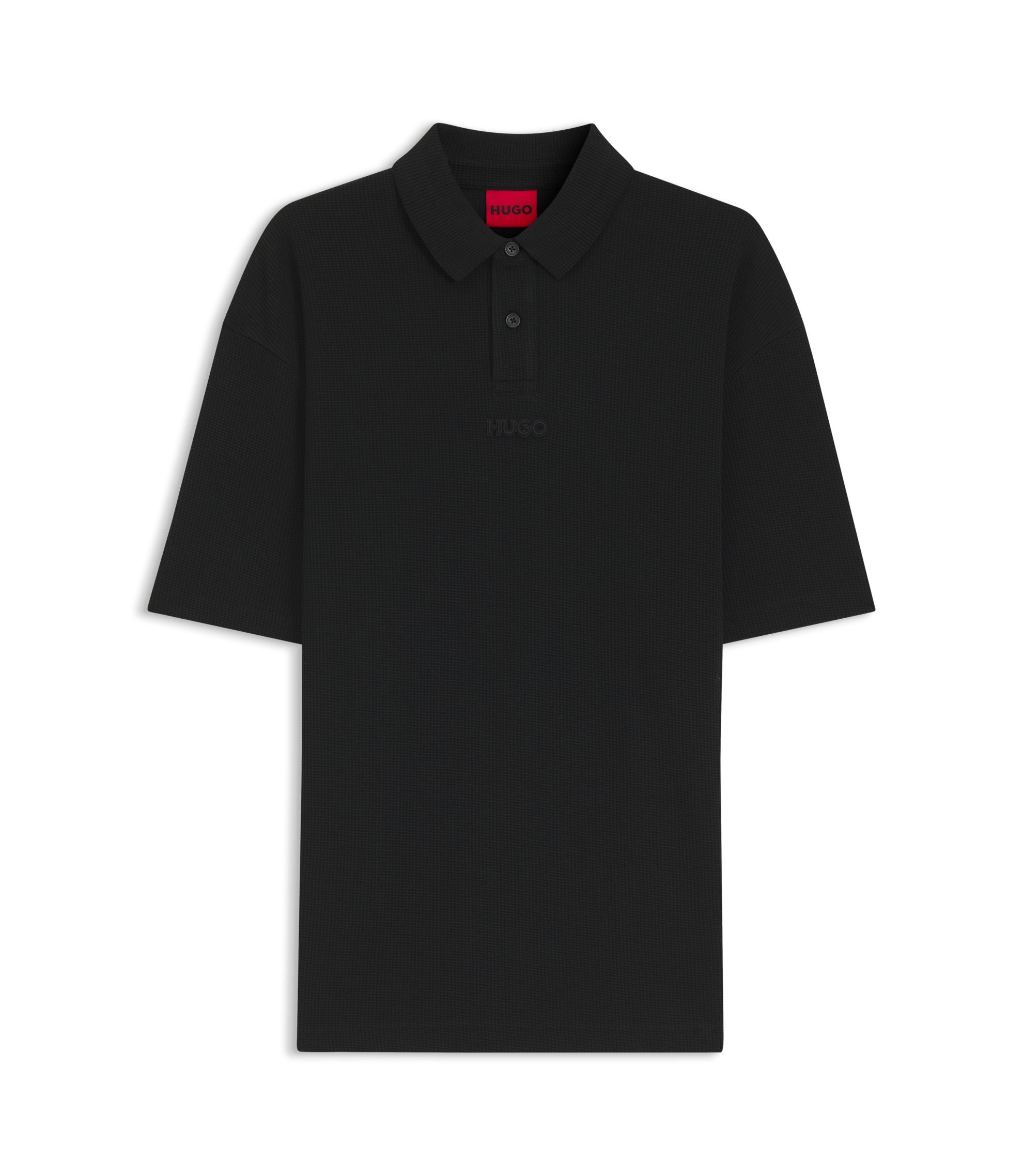 Hugo Waffle Structured Polo Shirt In Cotton Black