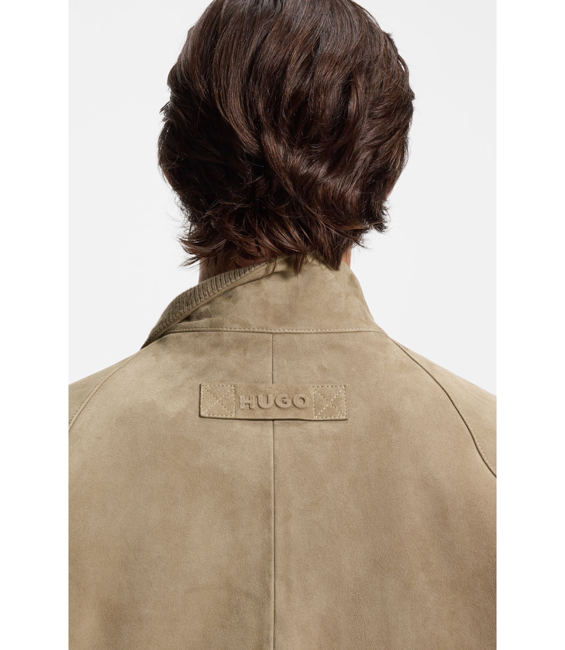 Hugo Suede Jacket In A Regular Fit Beige