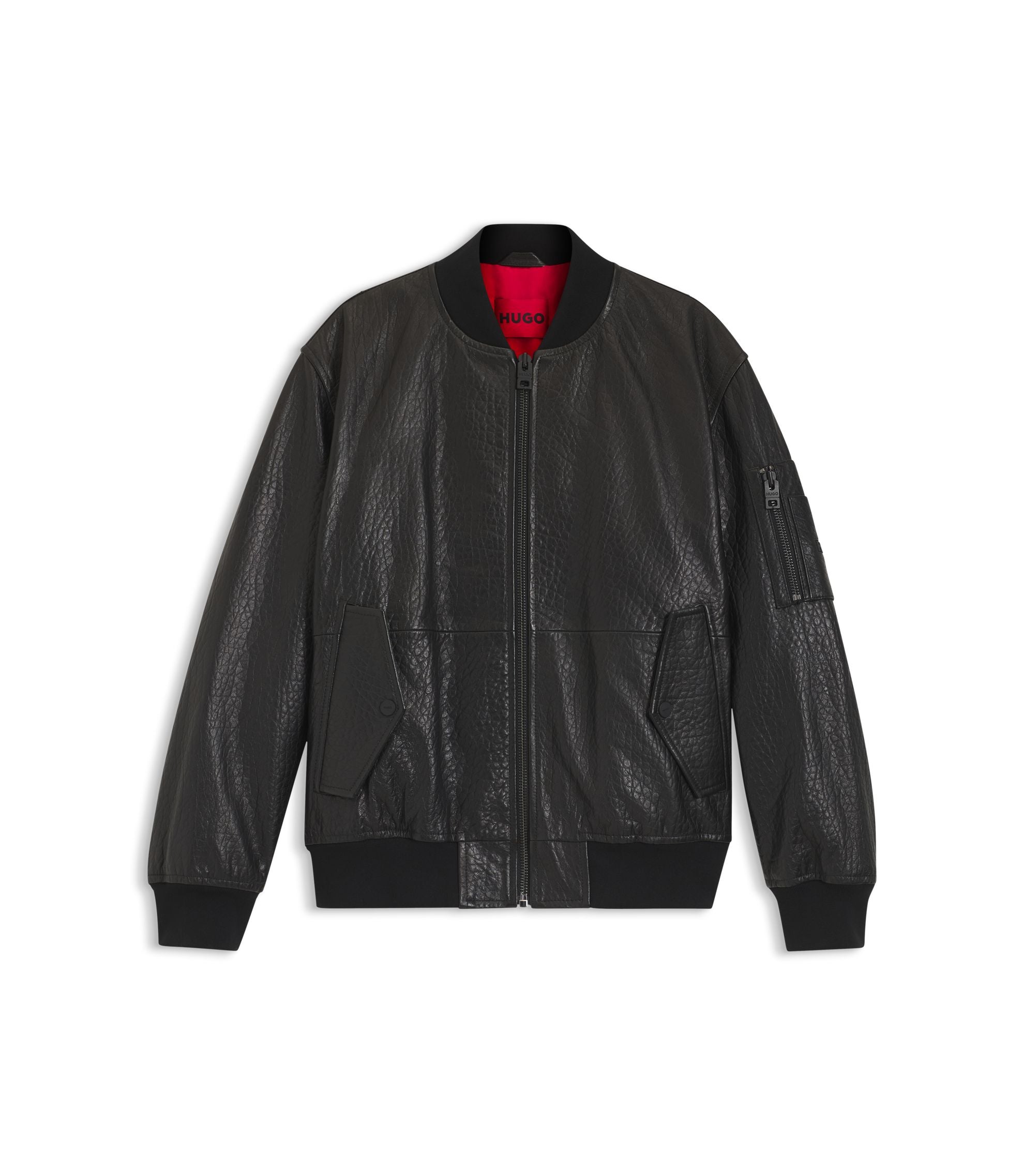 Hugo Patterned Leather Jacket In A Regular Fit Black