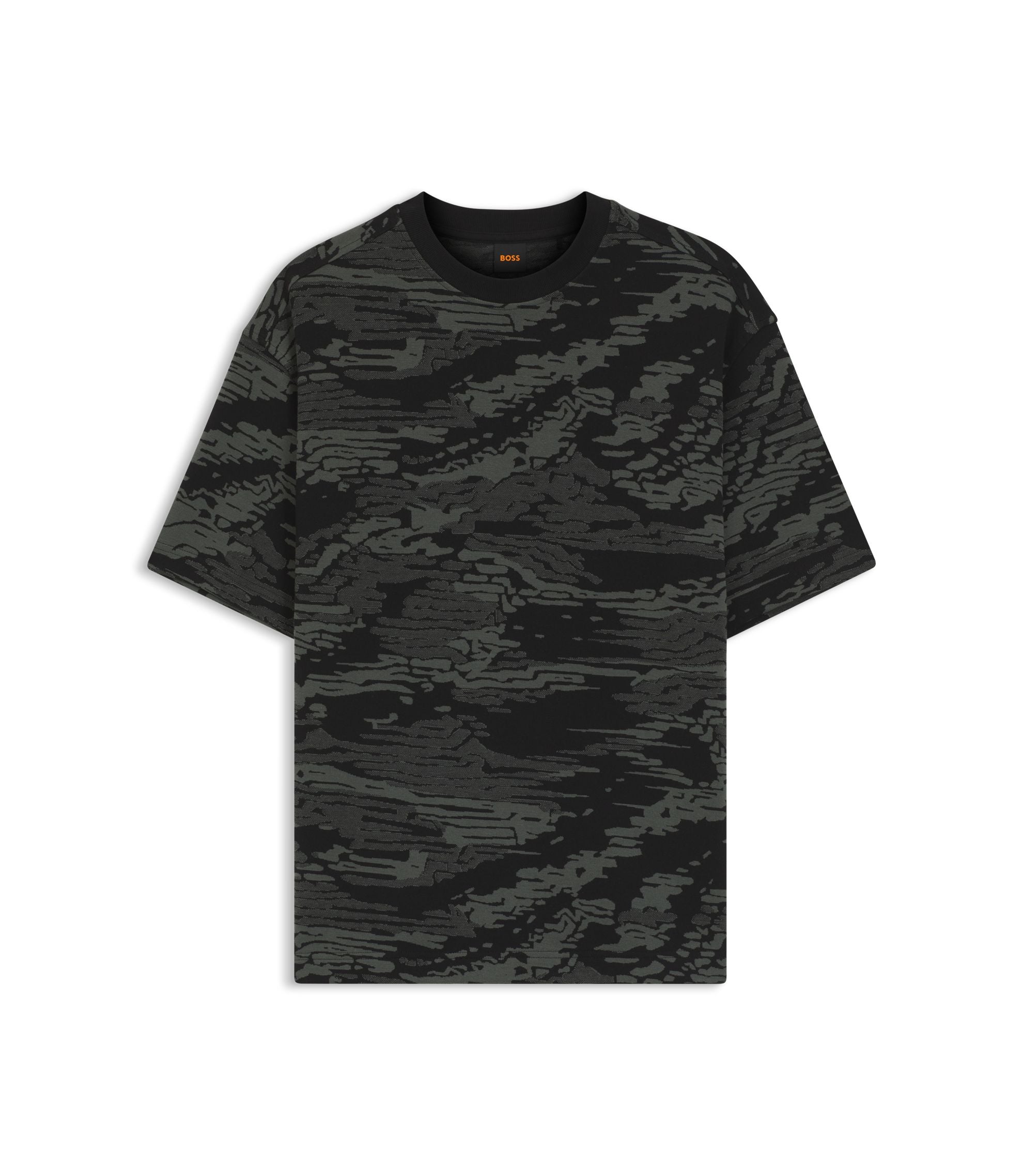 Boss Camouflage Jacquard T Shirt In Cotton Black