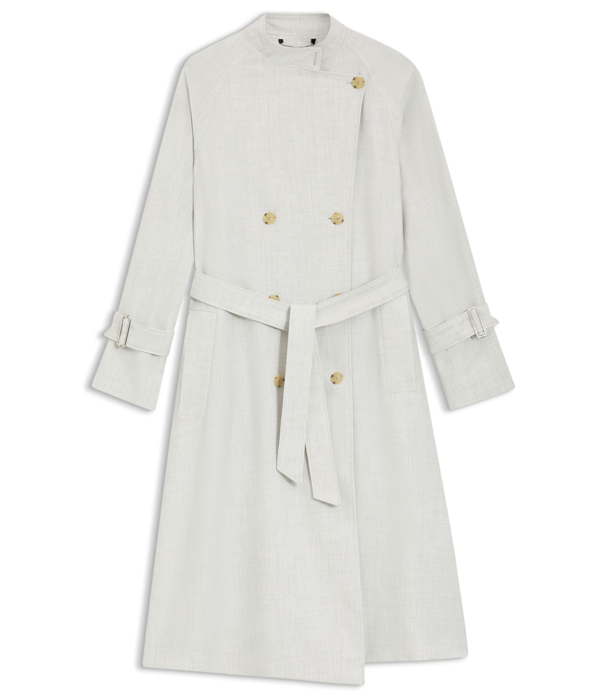 Boss Belted Coat With Double Breasted Closure Silver Women's