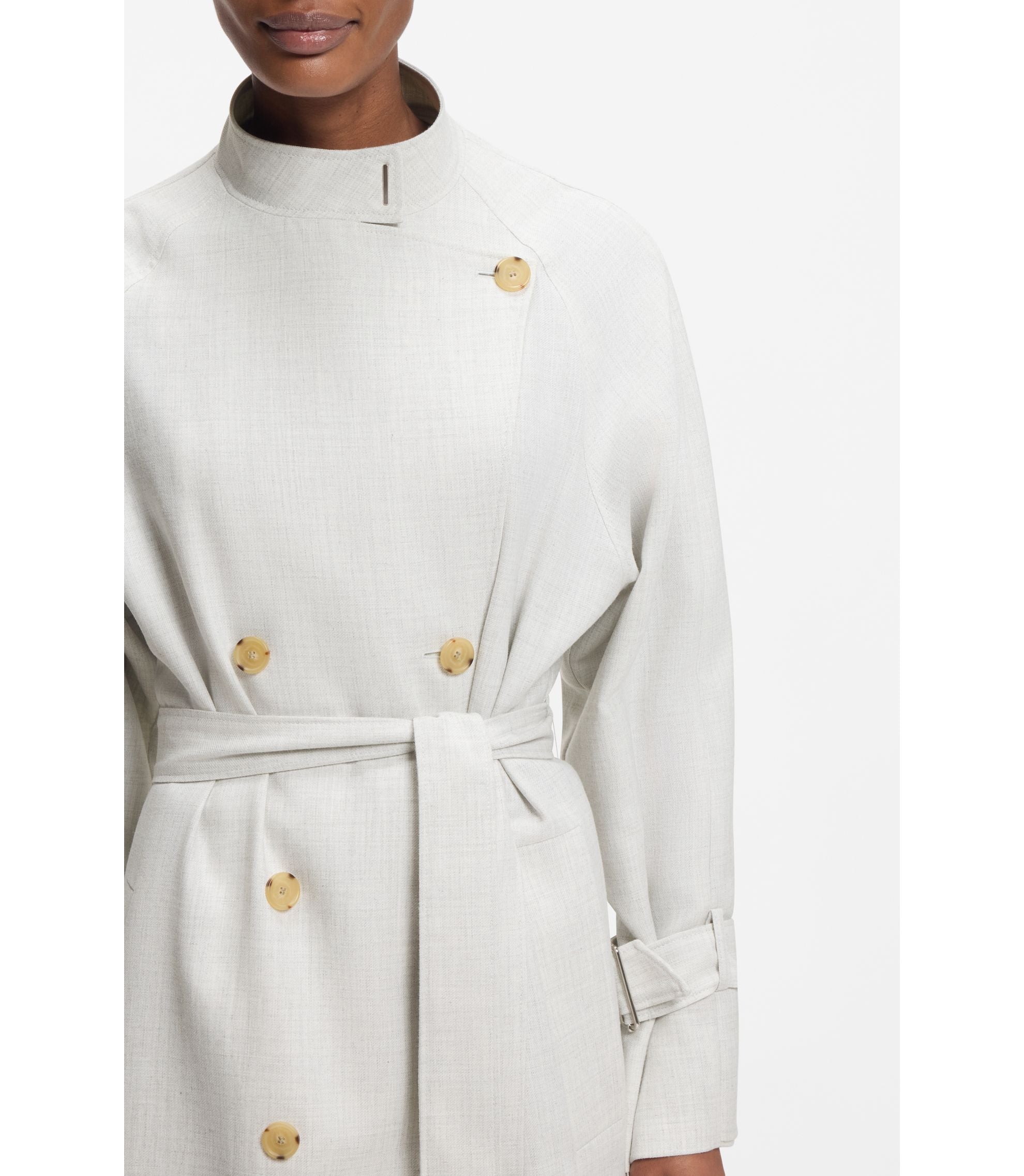 Boss Belted Coat With Double Breasted Closure Silver Women's