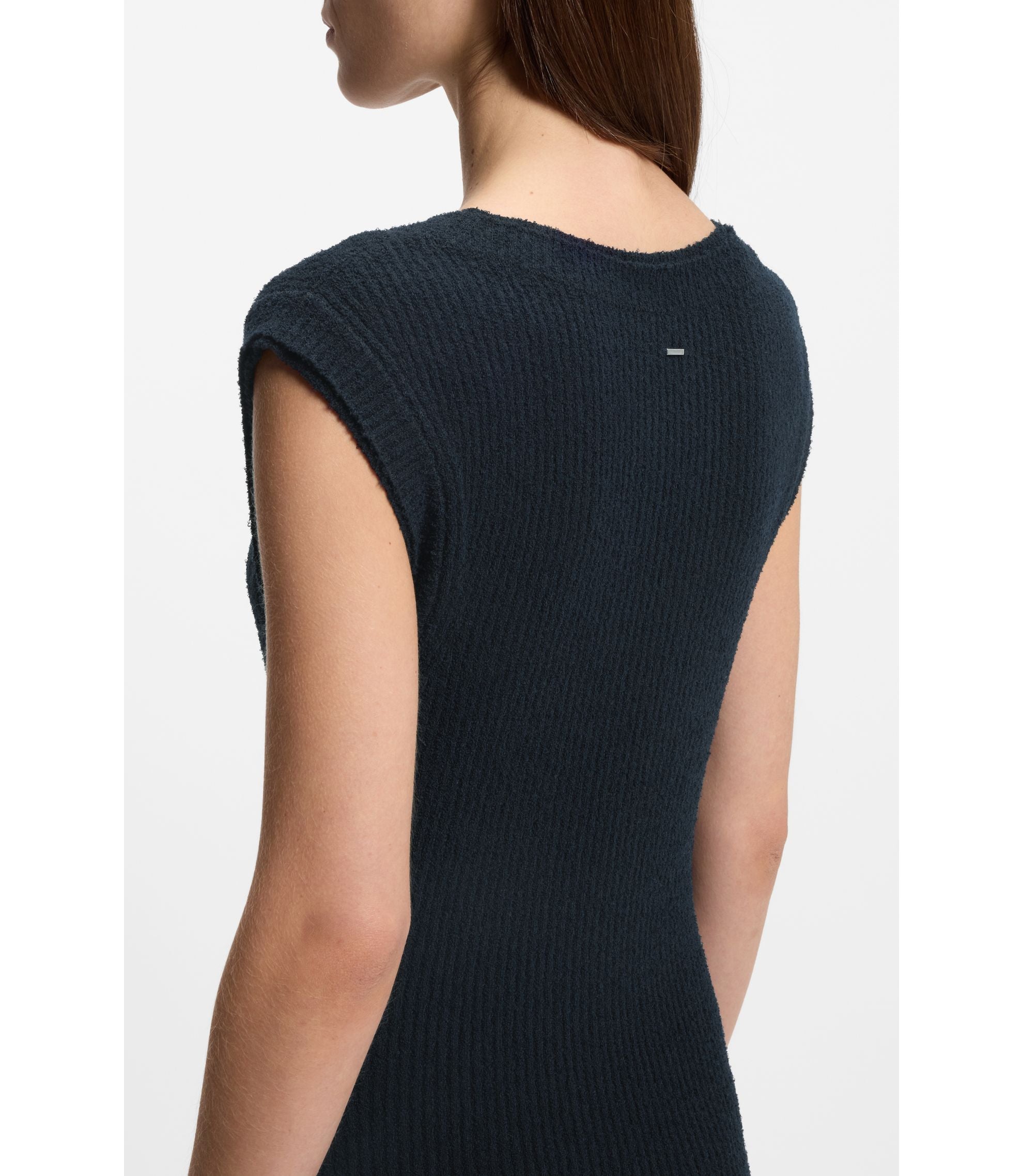 Boss Boucl Yarn Dress In A Slim Fit Dark Blue Women's