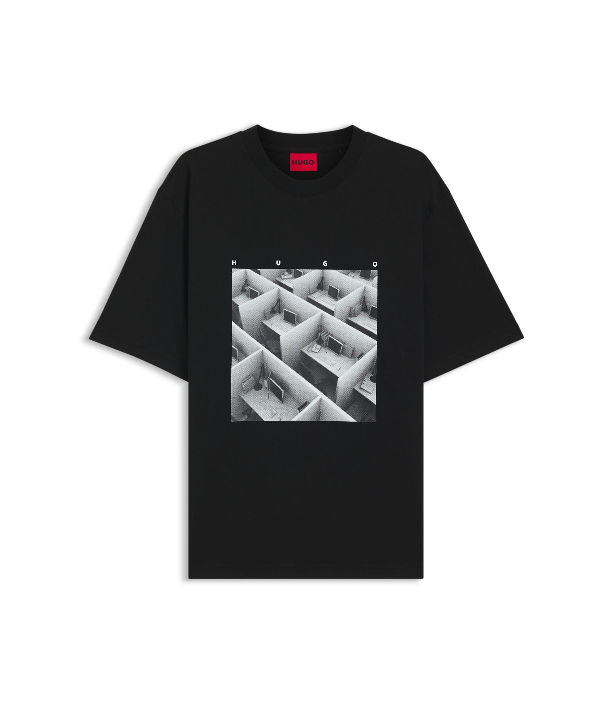 Hugo Printed Artwork T Shirt In Cotton Jersey Black