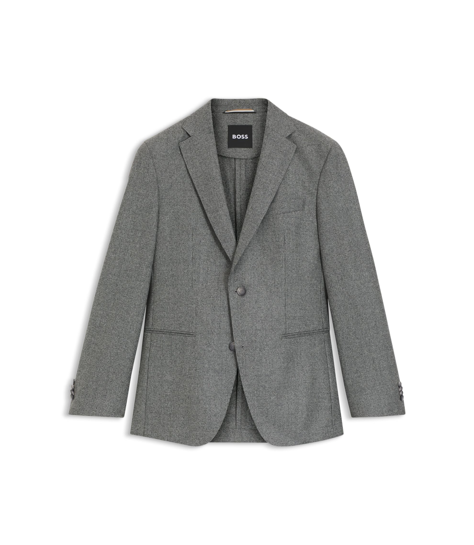 Boss Micro Patterned Slim Fit Jacket In Virgin Wool Silver