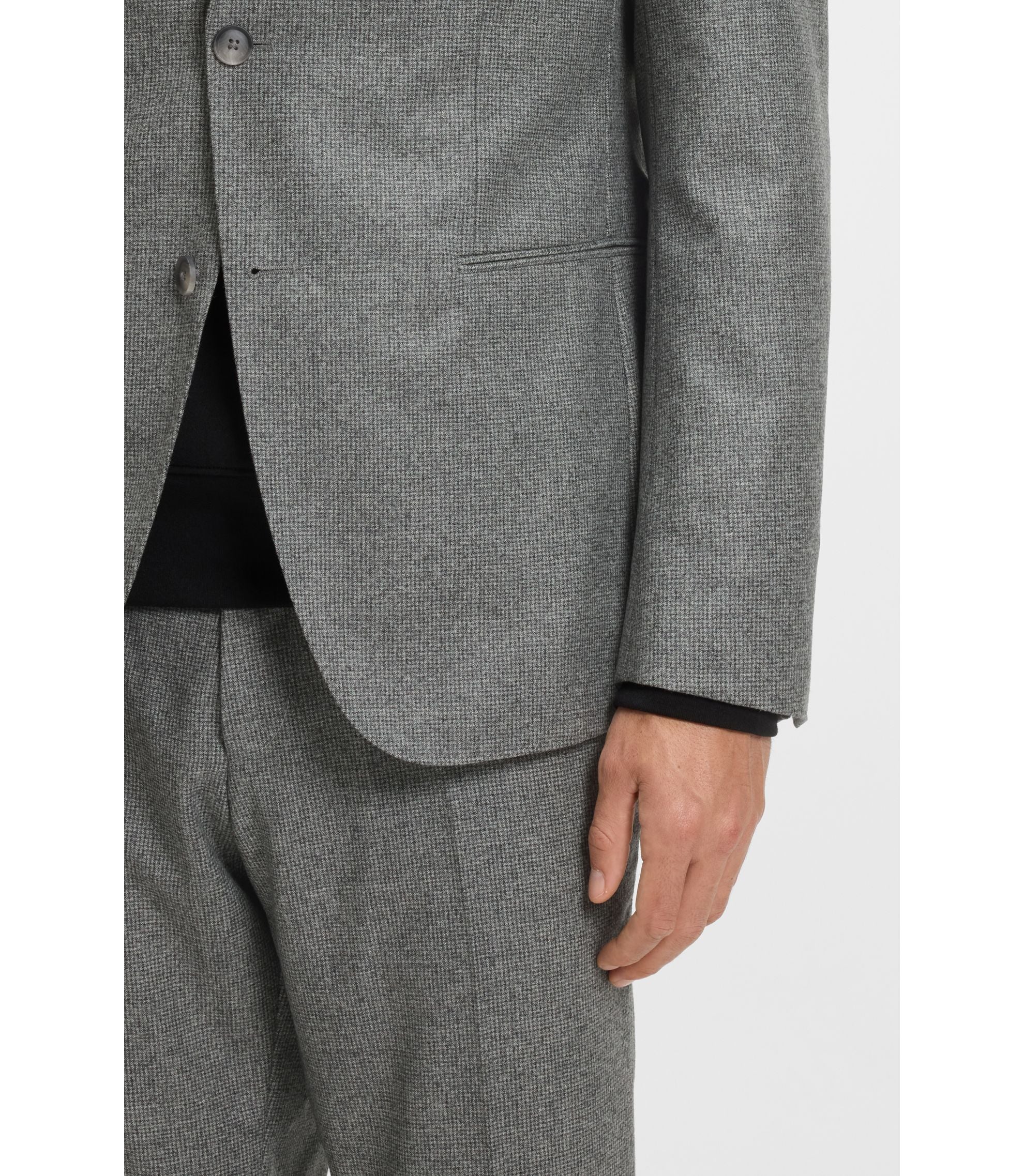 Boss Micro Patterned Slim Fit Jacket In Virgin Wool Silver