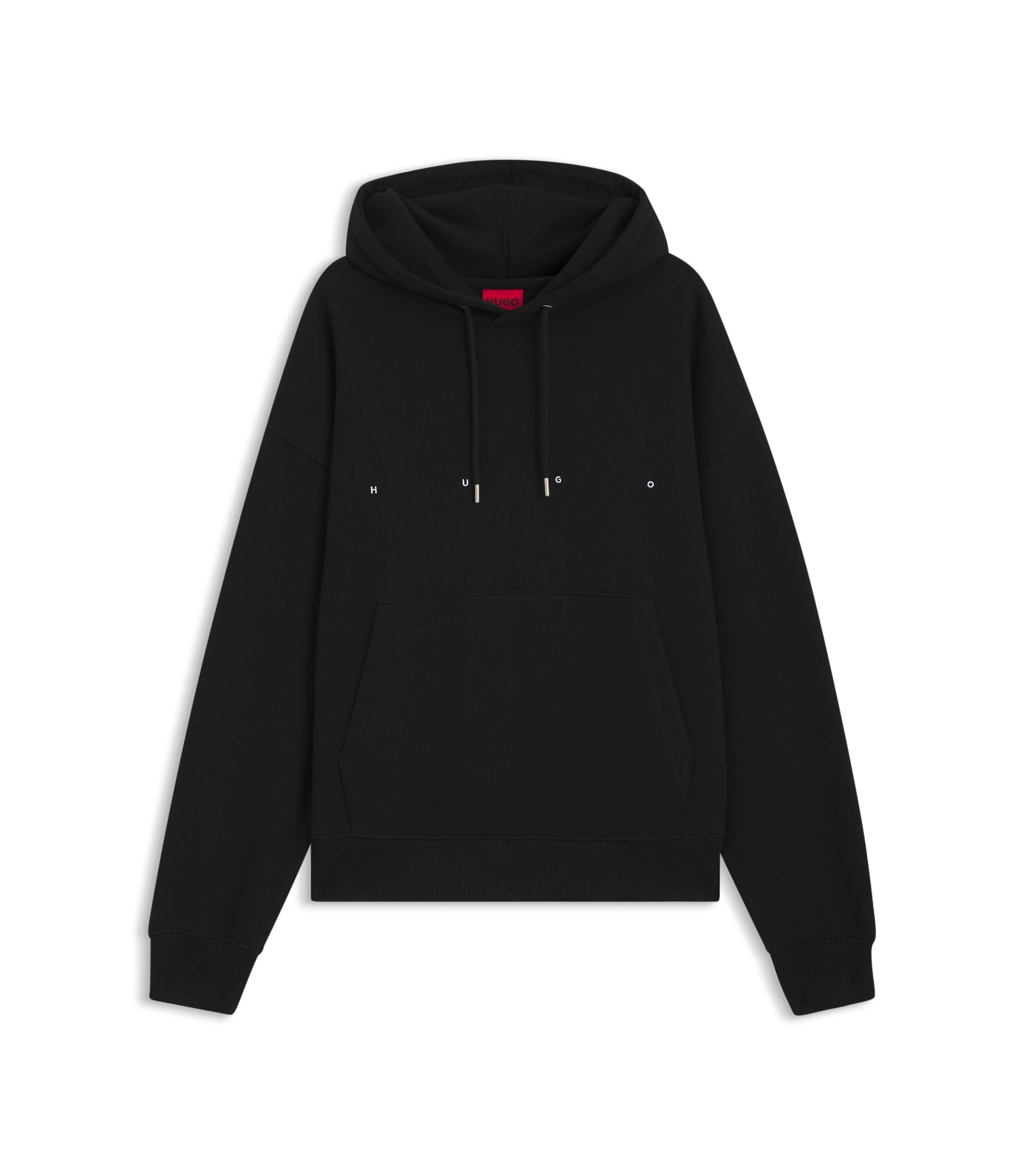 Hugo Cotton Terry Hoodie With Graphic Print And Embroidered Logo Black