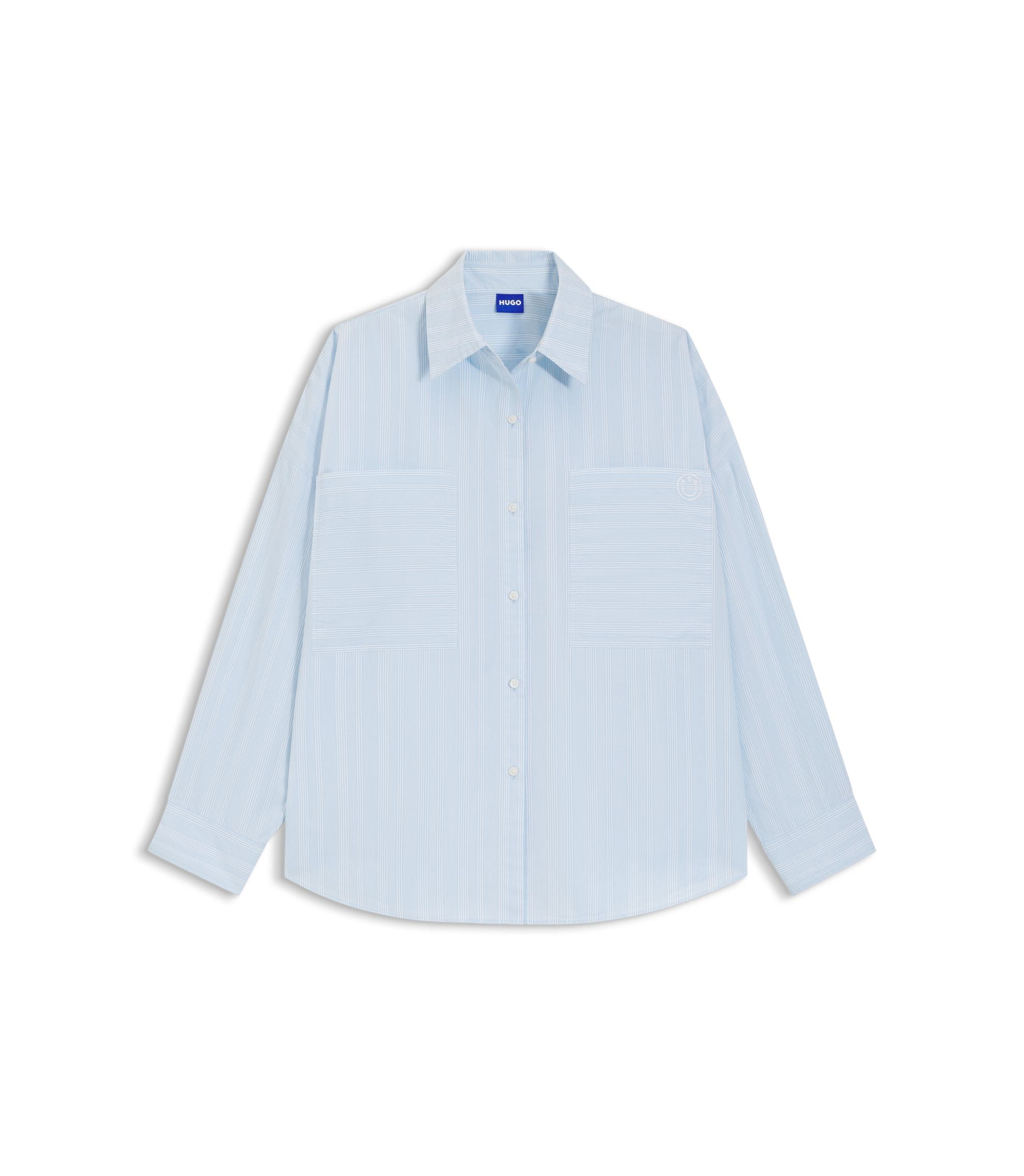 Hugo Striped Relaxed Fit Blouse In Cotton Poplin Patterned Women's