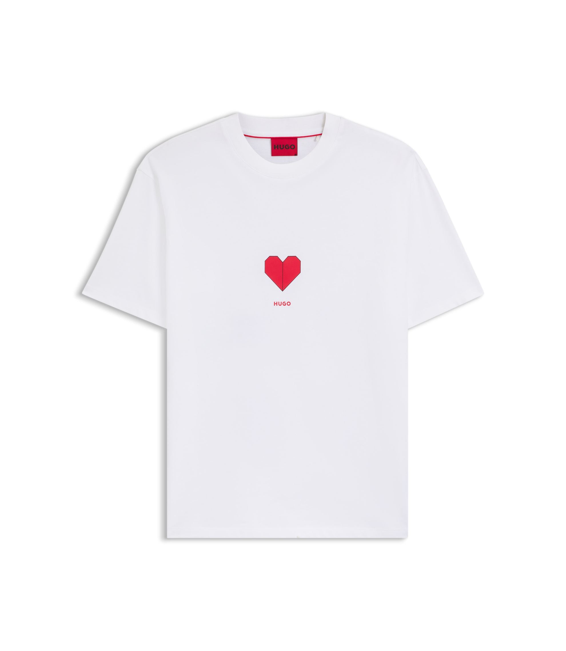 Hugo All Gender Cotton Jersey T Shirt With Origami Heart Prints White