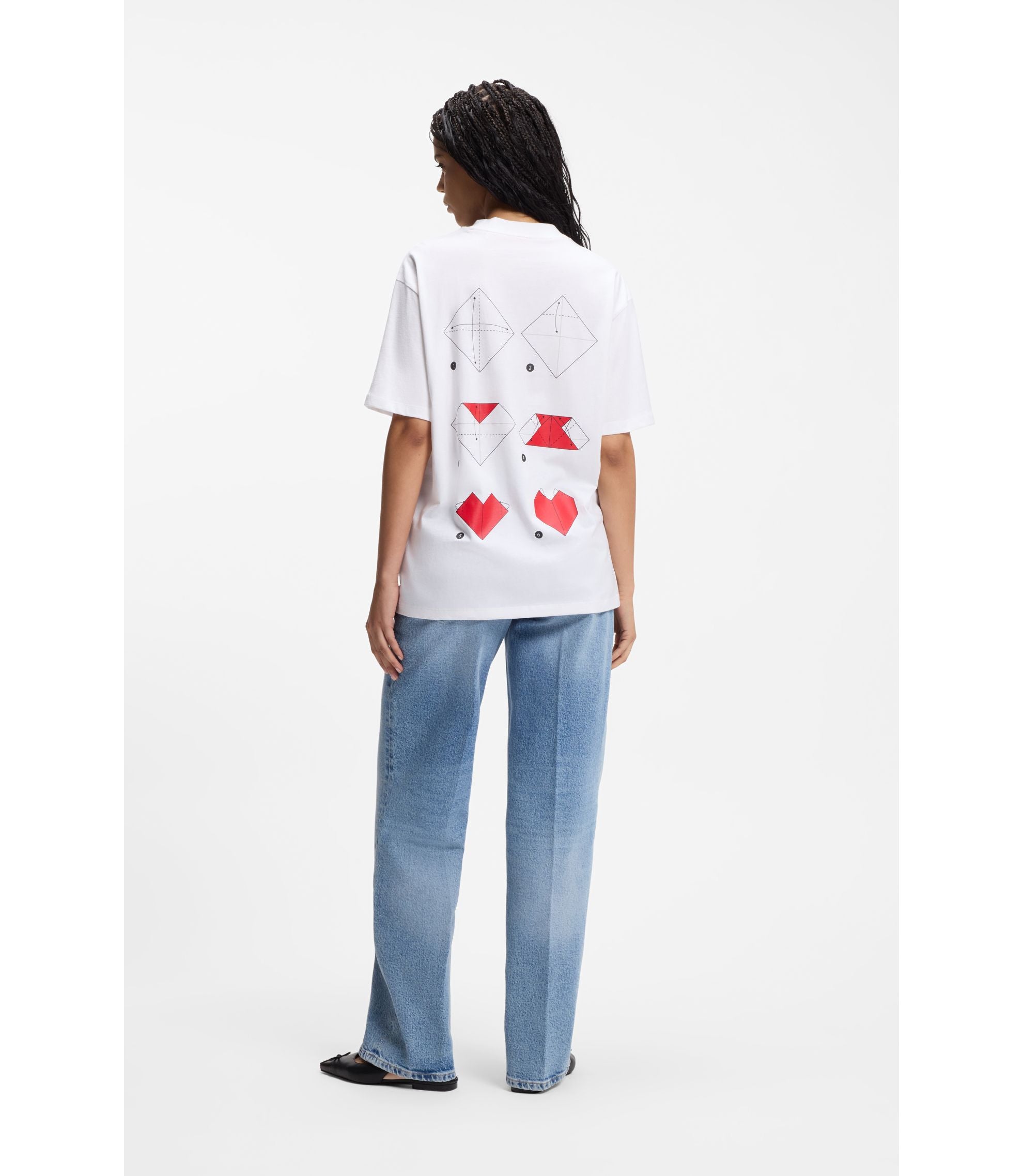 Hugo All Gender Cotton Jersey T Shirt With Origami Heart Prints White