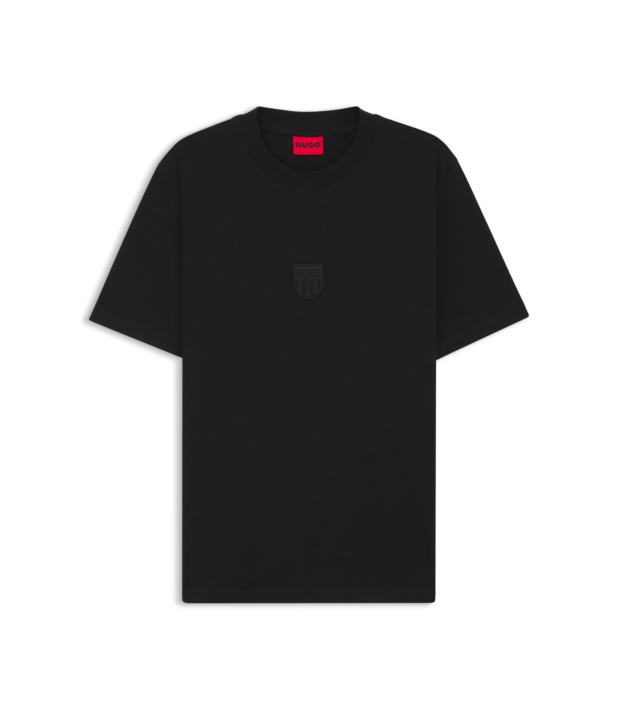 Hugo Rubber Logo T Shirt In Cotton Jersey Black