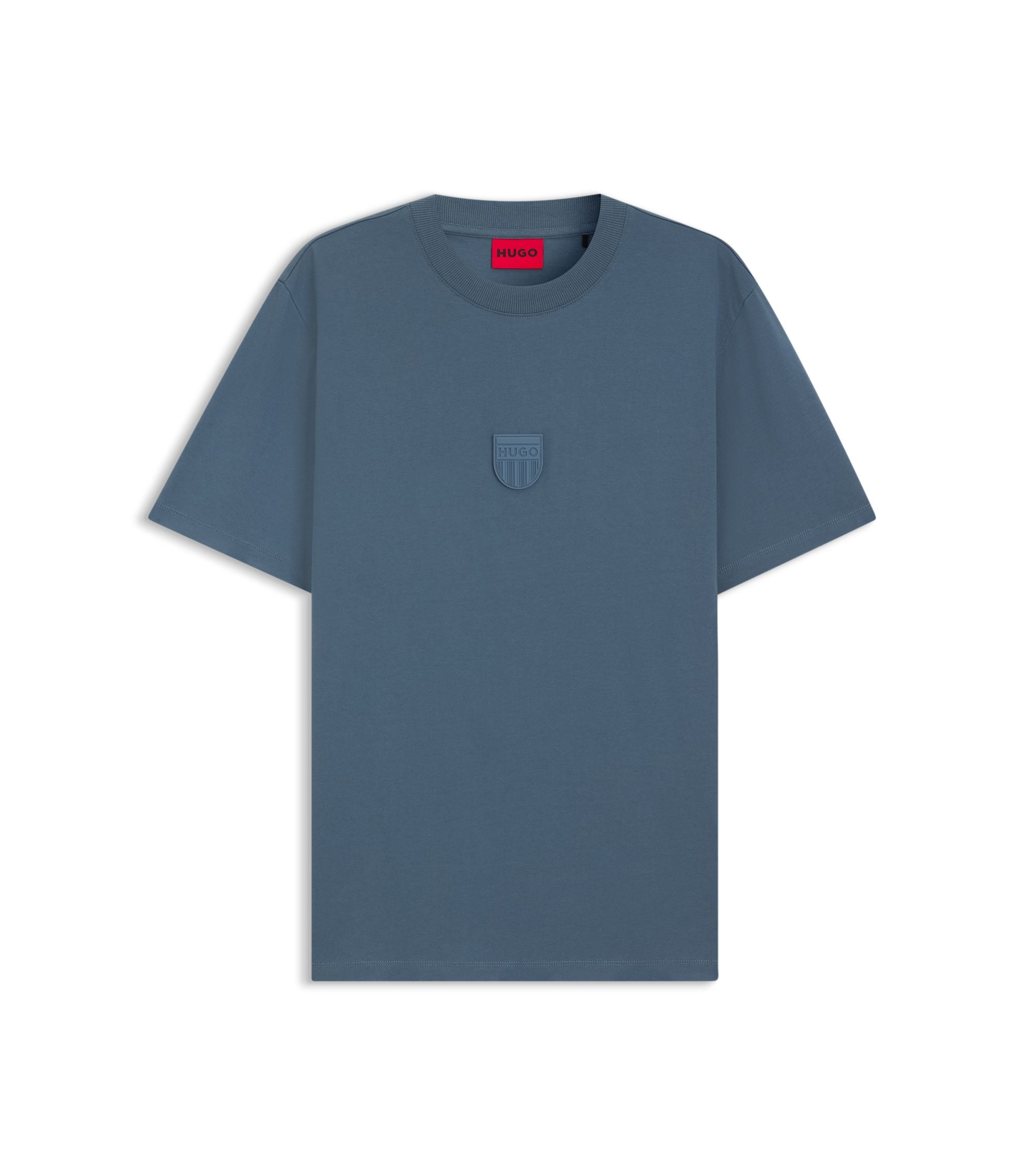 Hugo Rubber Logo T Shirt In Cotton Jersey Light Blue