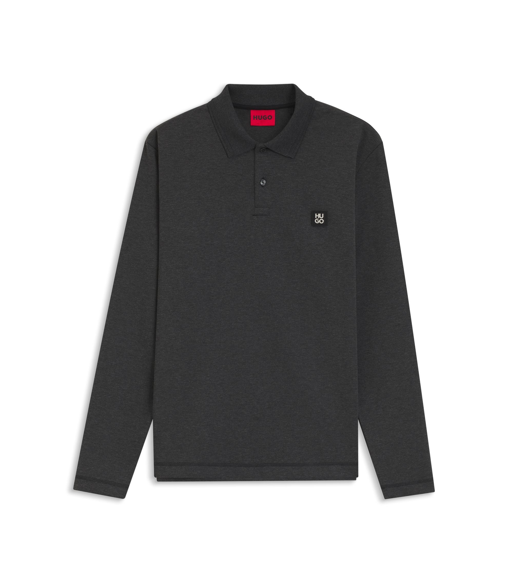 Hugo Stacked Logo Polo Shirt In A Cotton Blend Grey