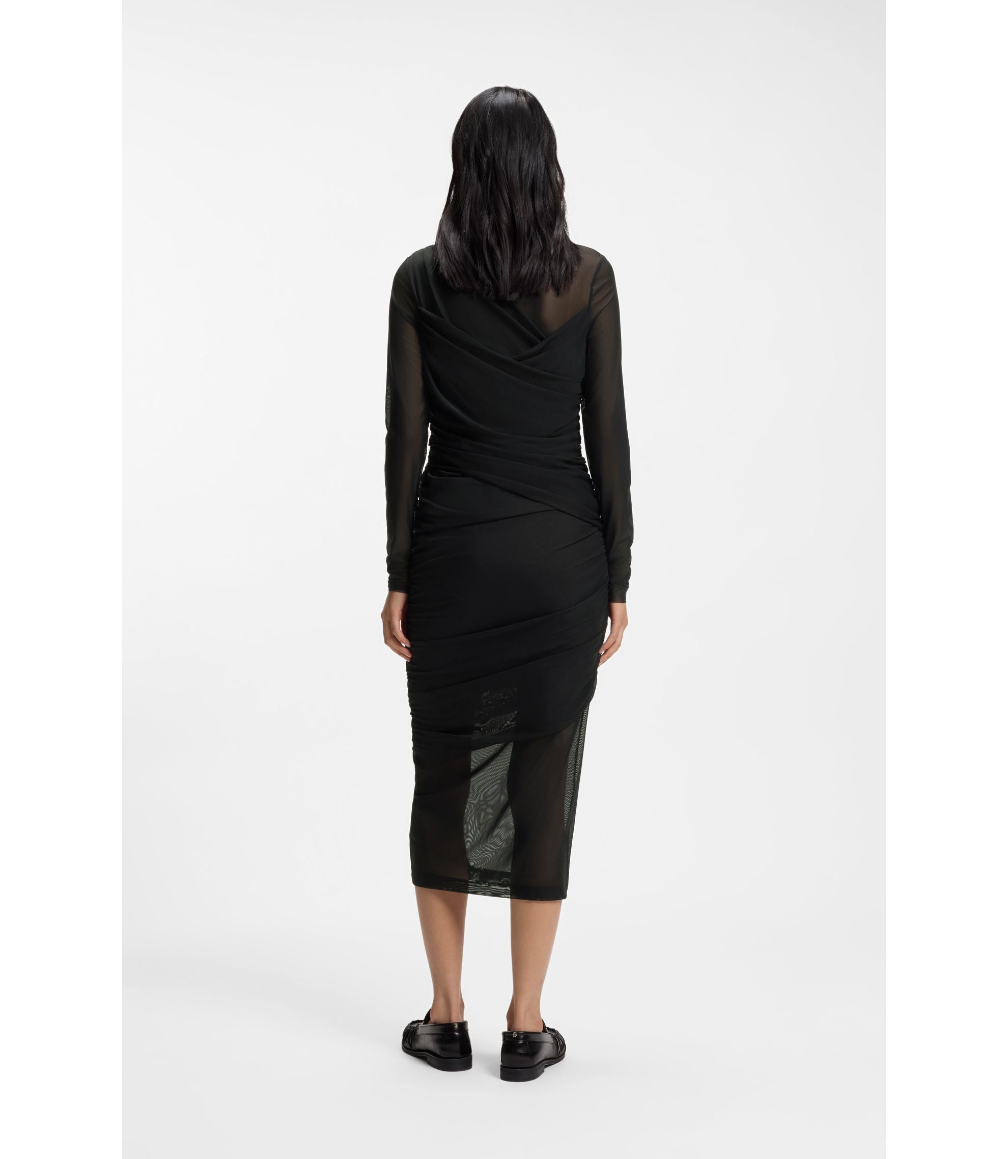 Boss Mesh Panel Dress In A Slim Fit Black Women's