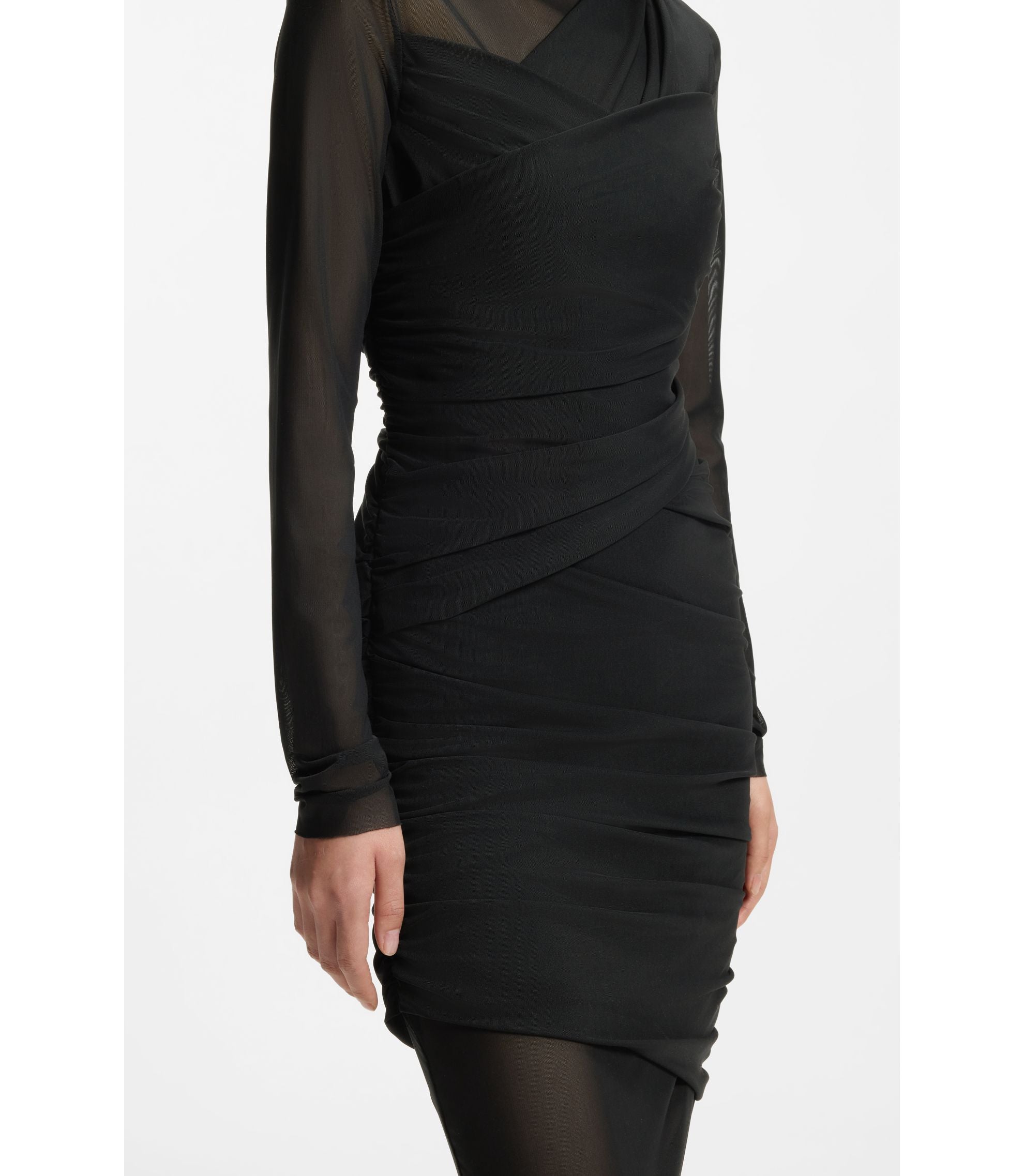 Boss Mesh Panel Dress In A Slim Fit Black Women's