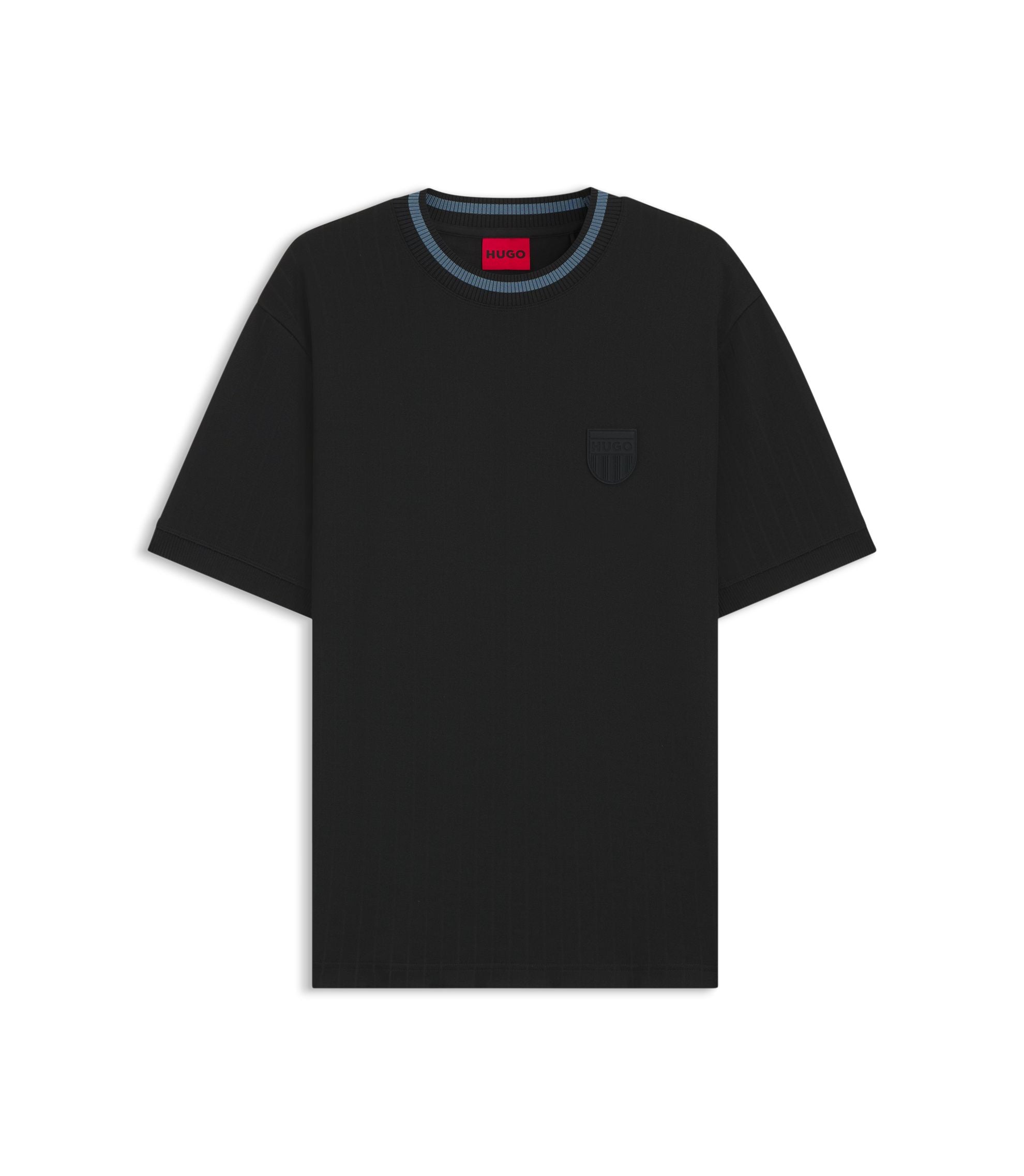 Hugo Cotton Blend T Shirt With Drop Needle Stripe Black