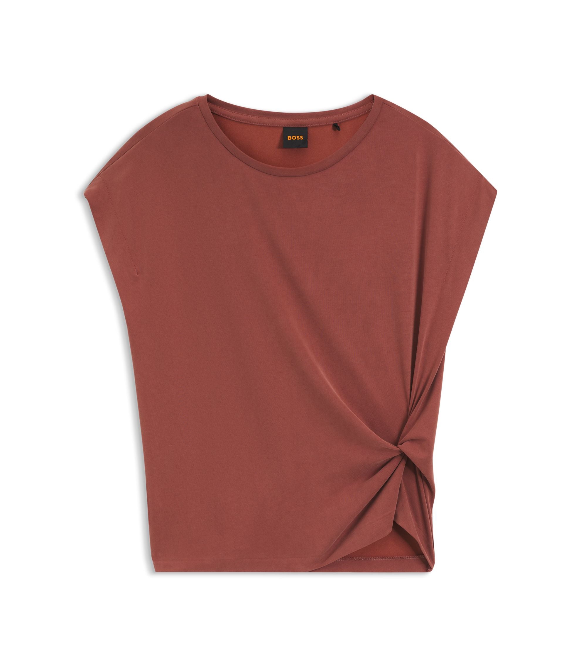 Boss Jersey T Shirt With Side Twist Detail Dark Red Women's
