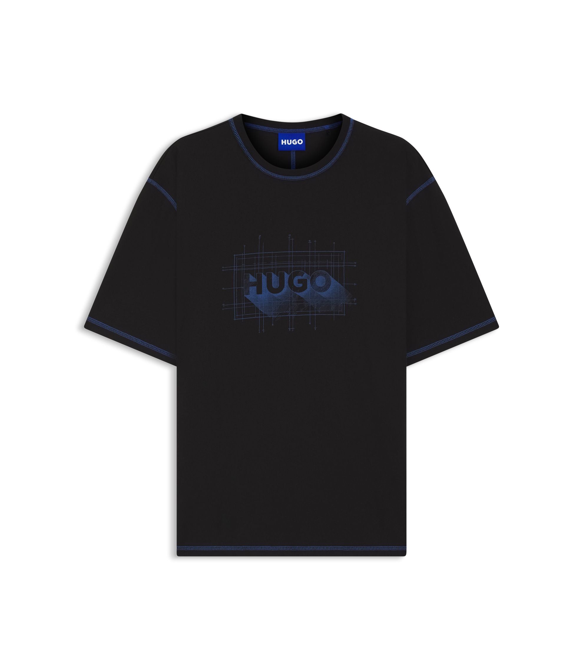 Hugo Logo Artwork T Shirt In Cotton Jersey Black