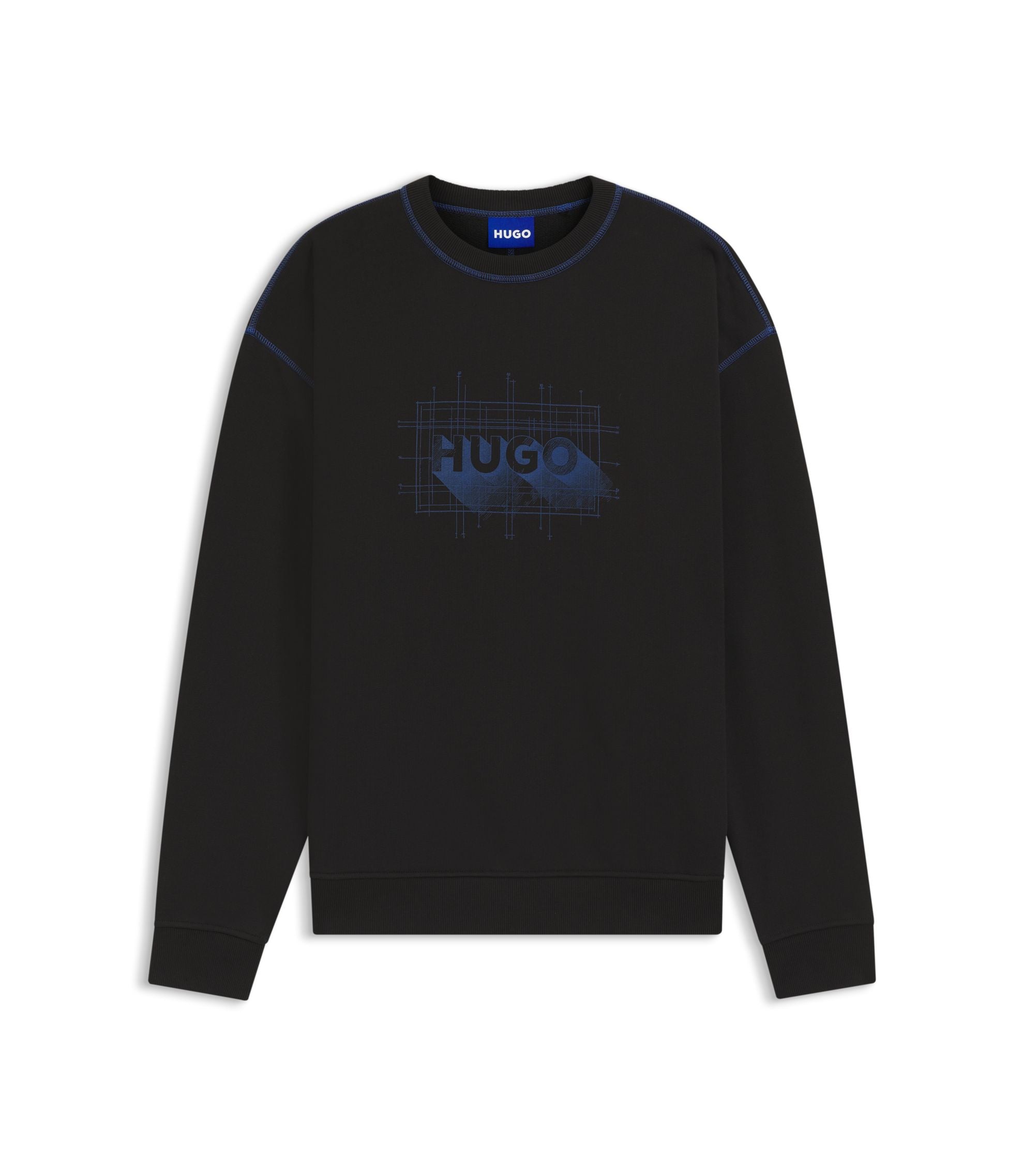 Hugo Logo Artwork Sweatshirt In Cotton Terry Black