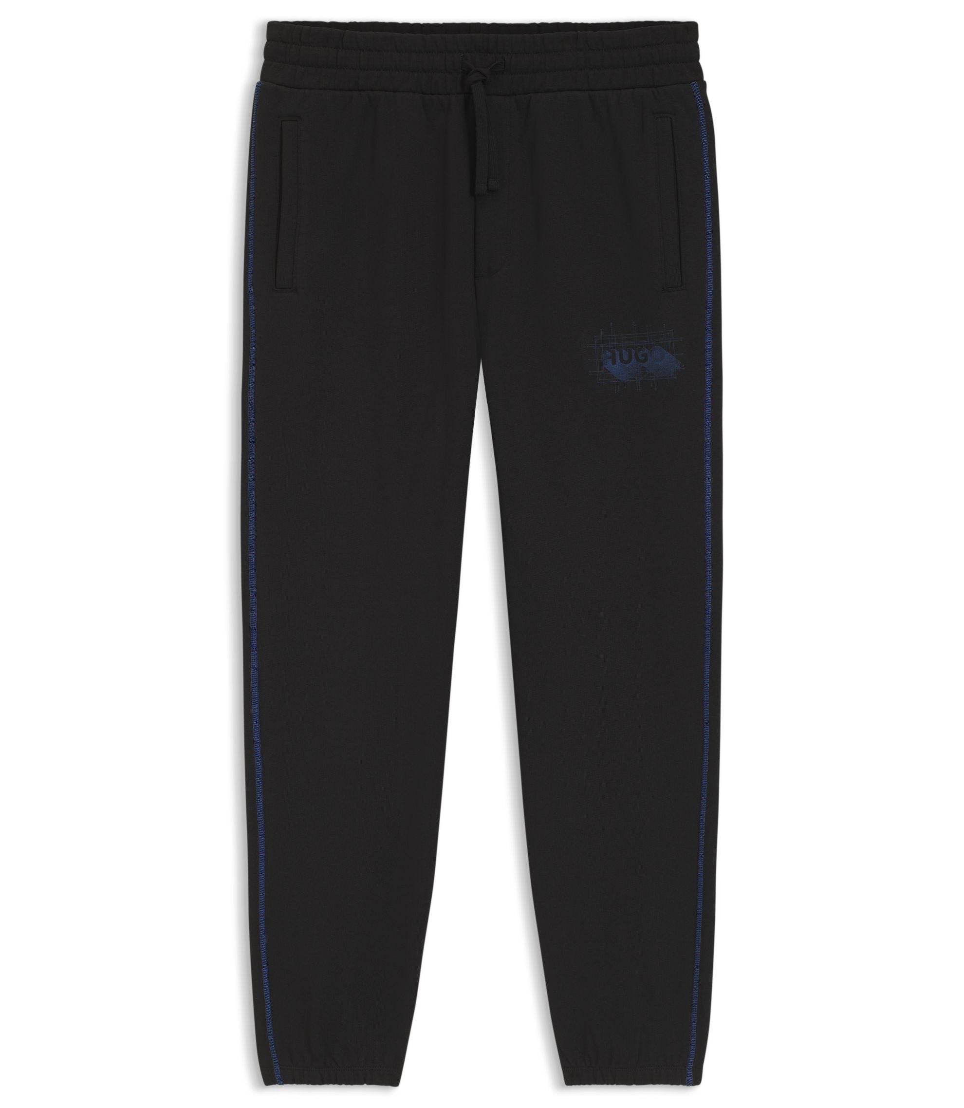 Hugo Logo Artwork Tracksuit Bottoms In Cotton Terry Black