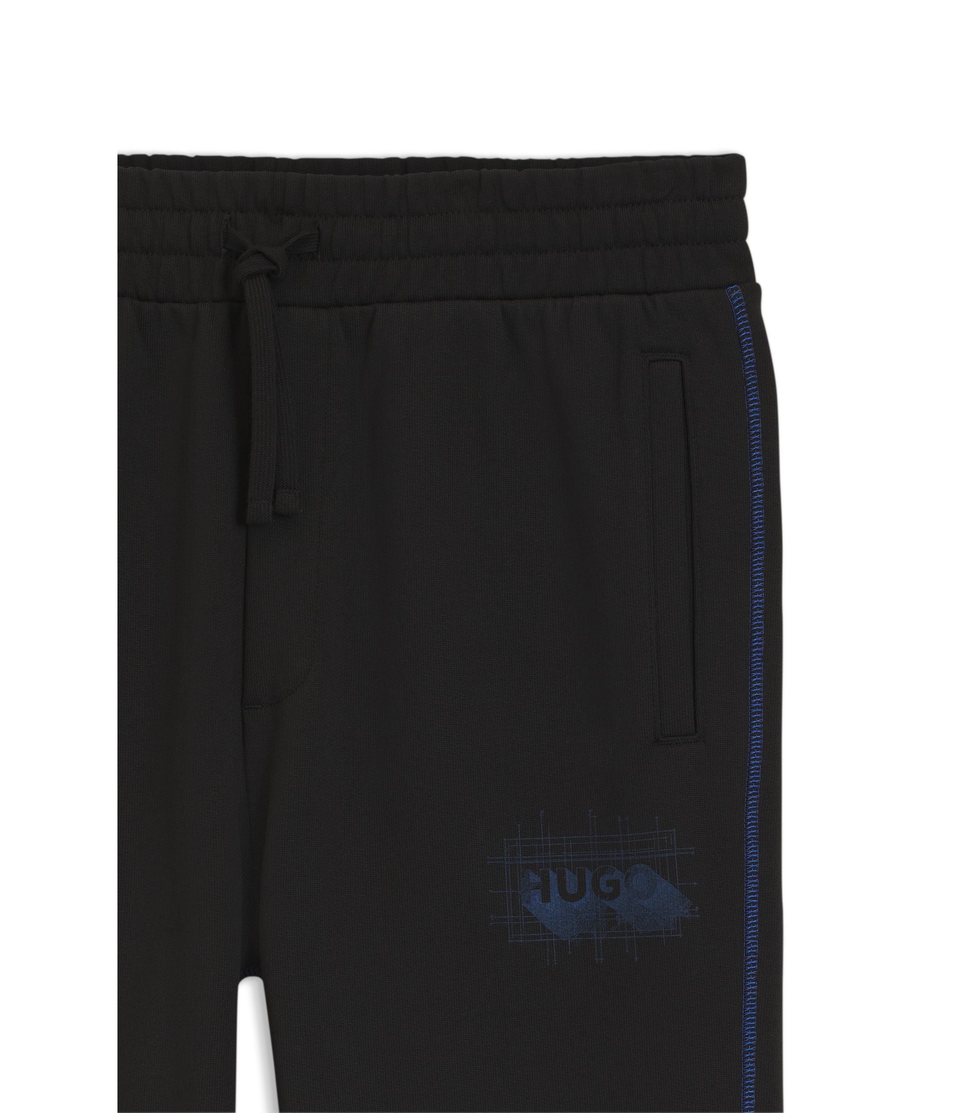 Hugo Logo Artwork Tracksuit Bottoms In Cotton Terry Black