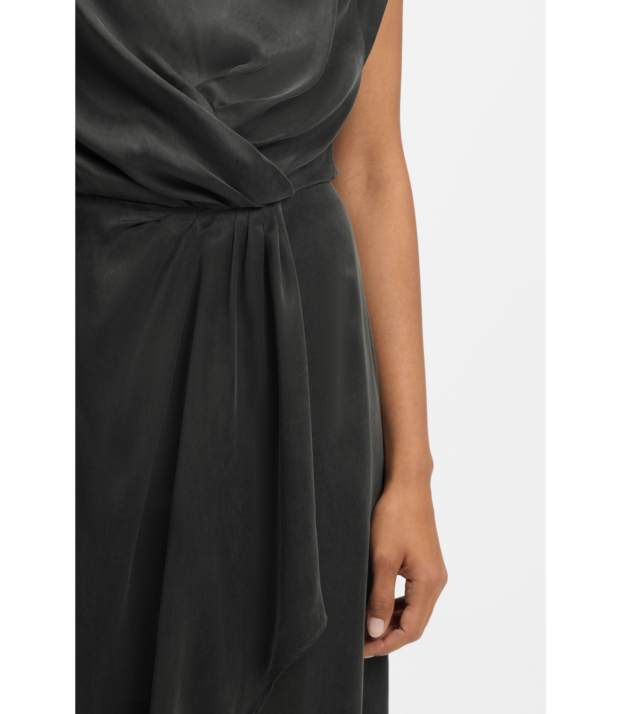 Boss Wrap Skirt Dress With Cowl Neck Light Grey Women's