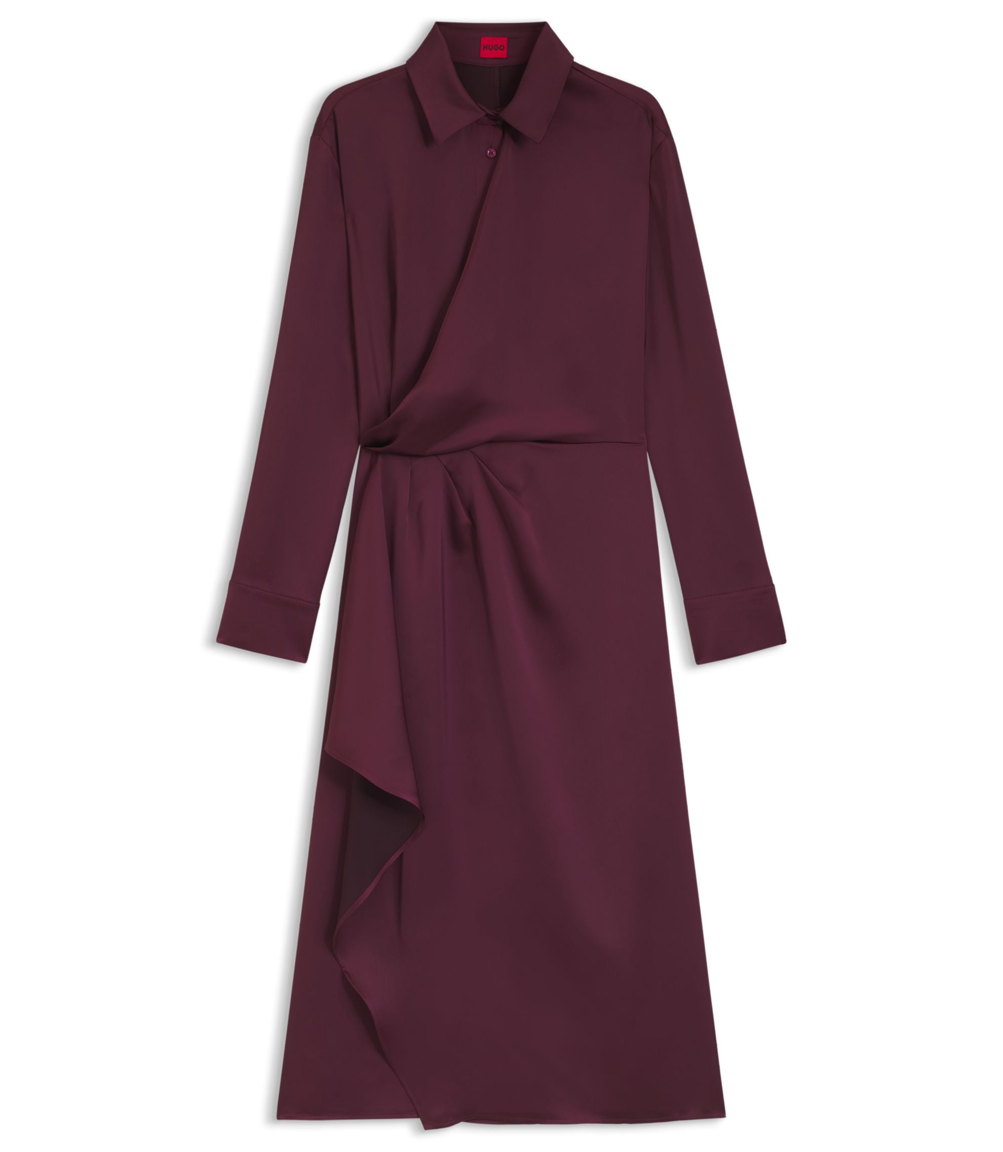 Hugo Drape Detail Midi Dress In Satin Dark Purple Women's