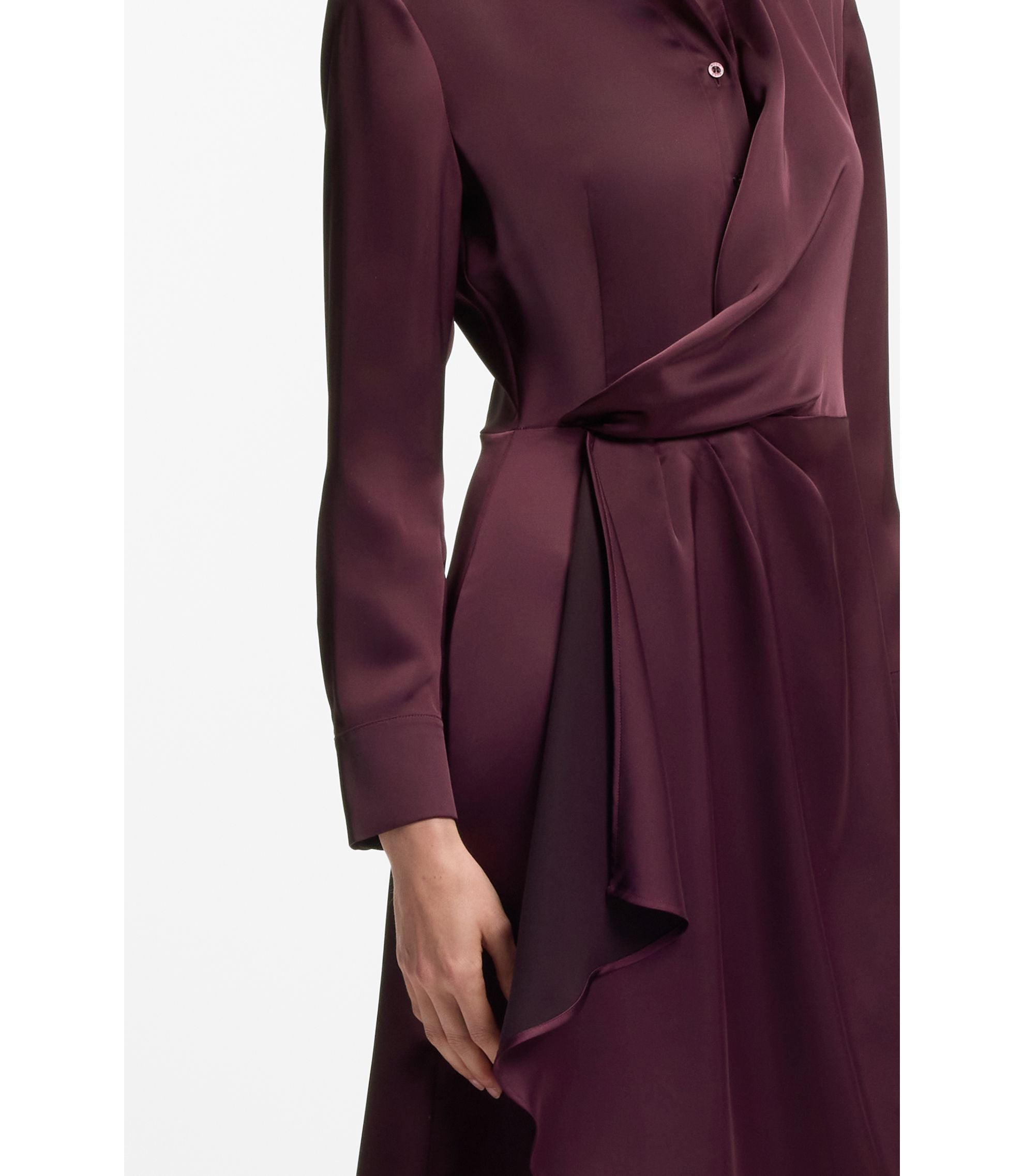 Hugo Drape Detail Midi Dress In Satin Dark Purple Women's