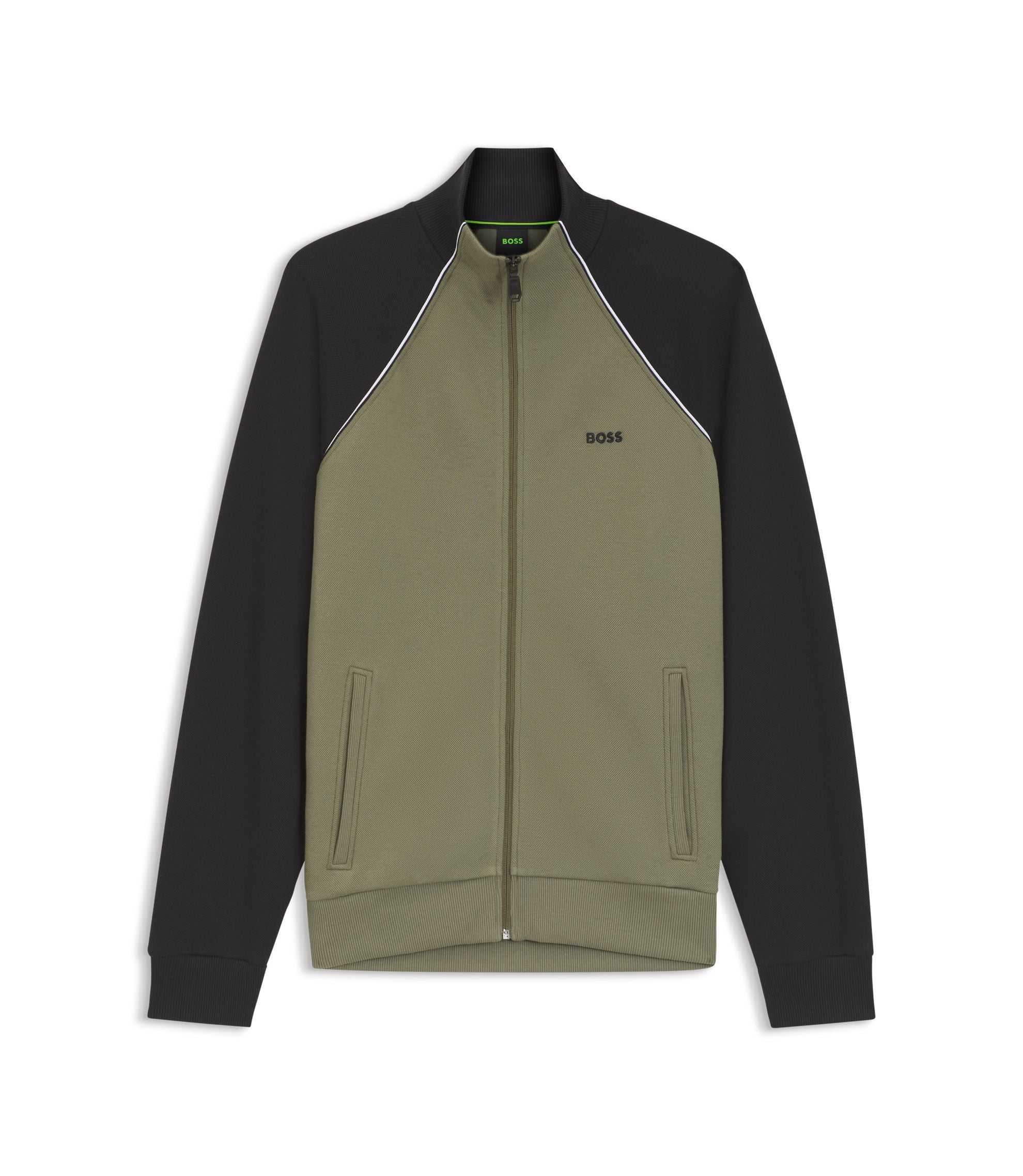 Boss Contrast Piping Sweatshirt In A Cotton Blend Khaki