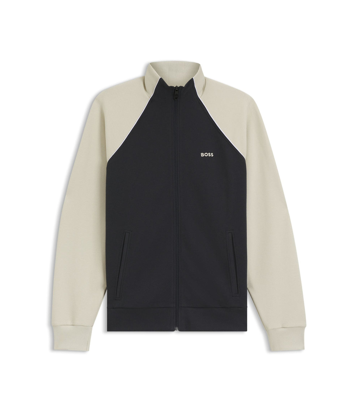 Boss Contrast Piping Sweatshirt In A Cotton Blend Dark Blue