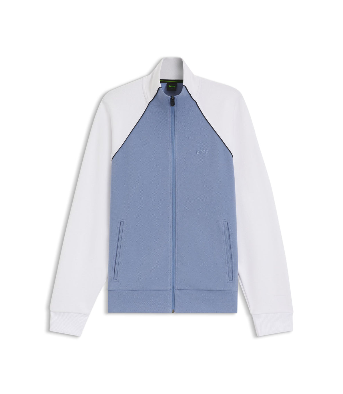 Boss Contrast Piping Sweatshirt In A Cotton Blend Light Blue