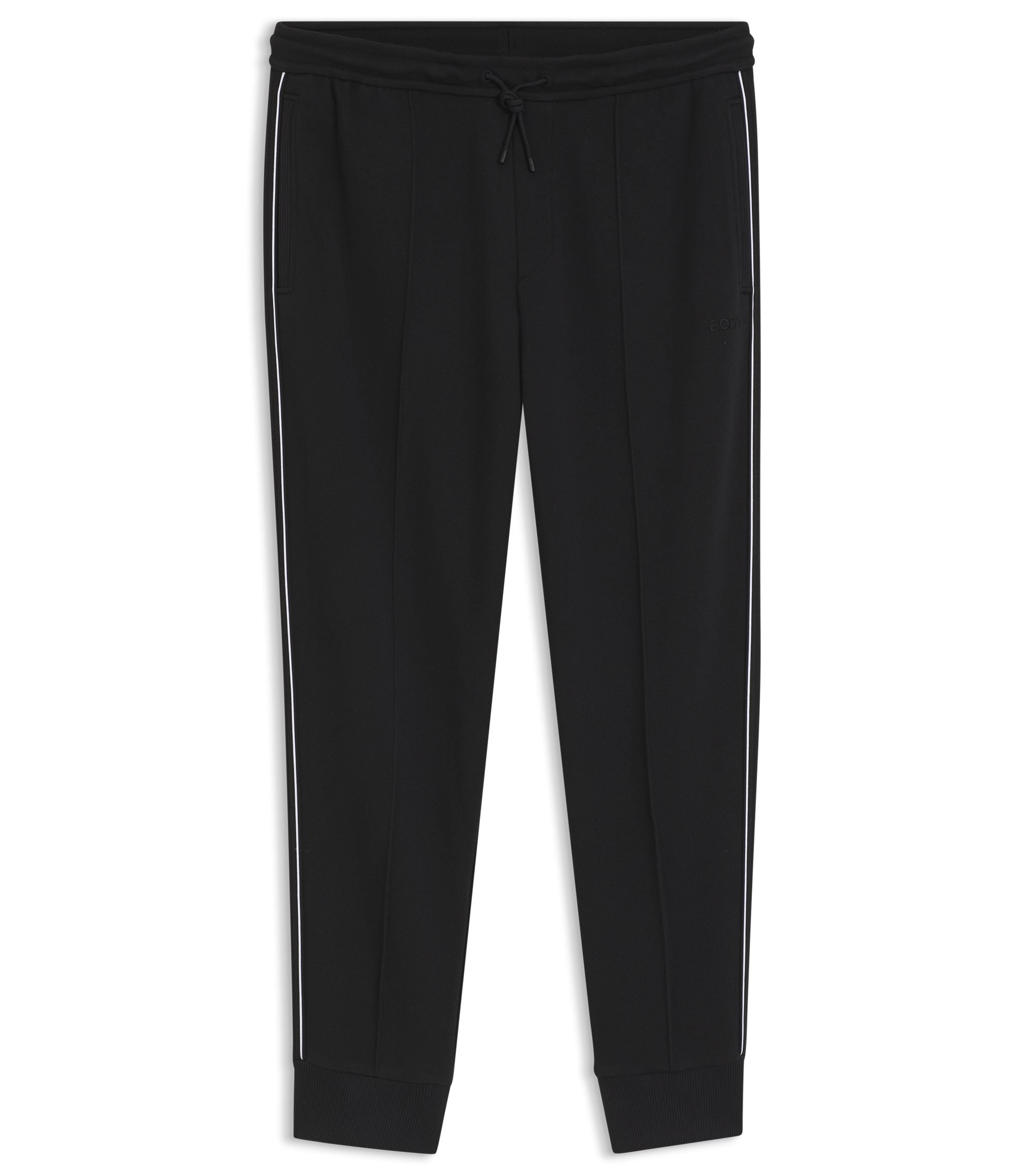 Boss Piping Detail Tracksuit Bottoms In A Cotton Blend Black