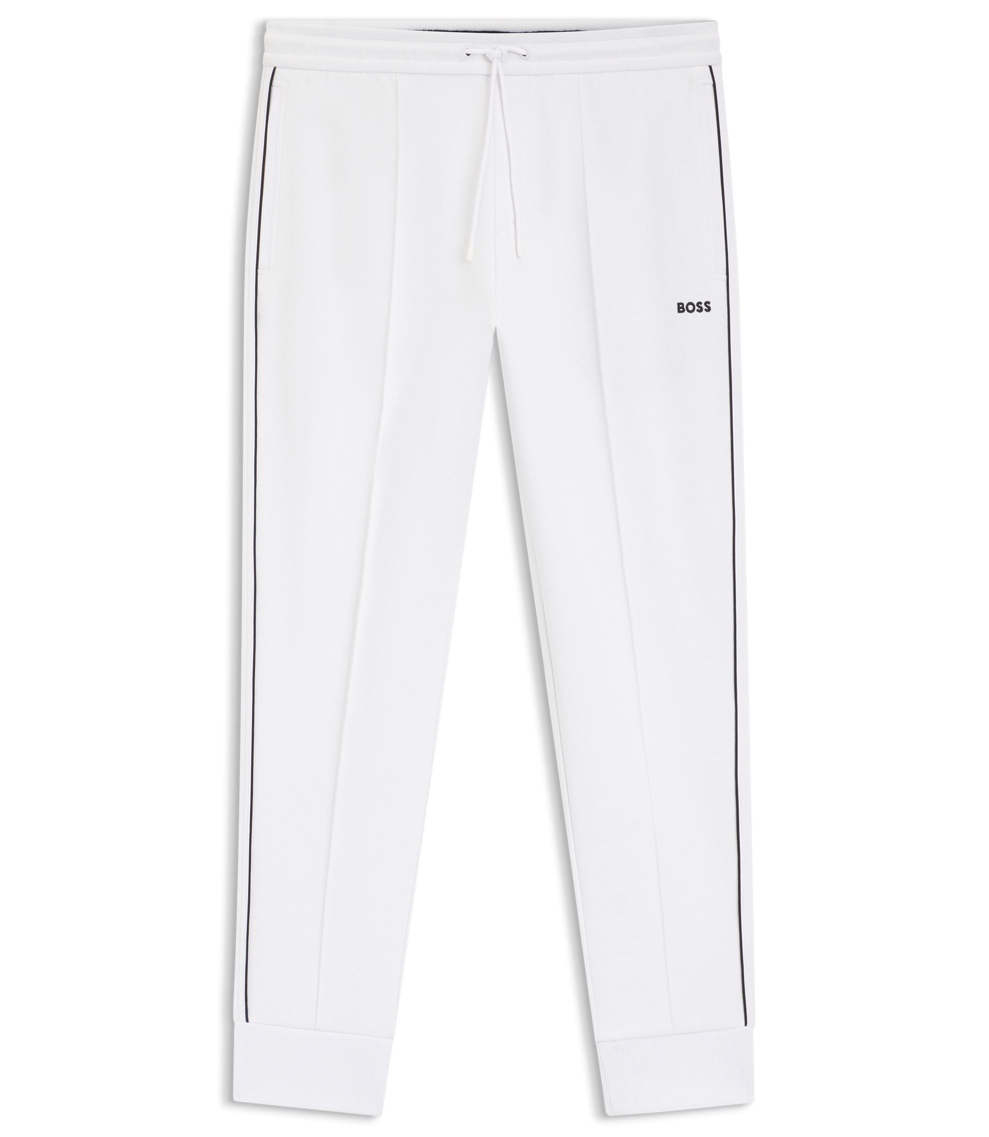 Boss Piping Detail Tracksuit Bottoms In A Cotton Blend White