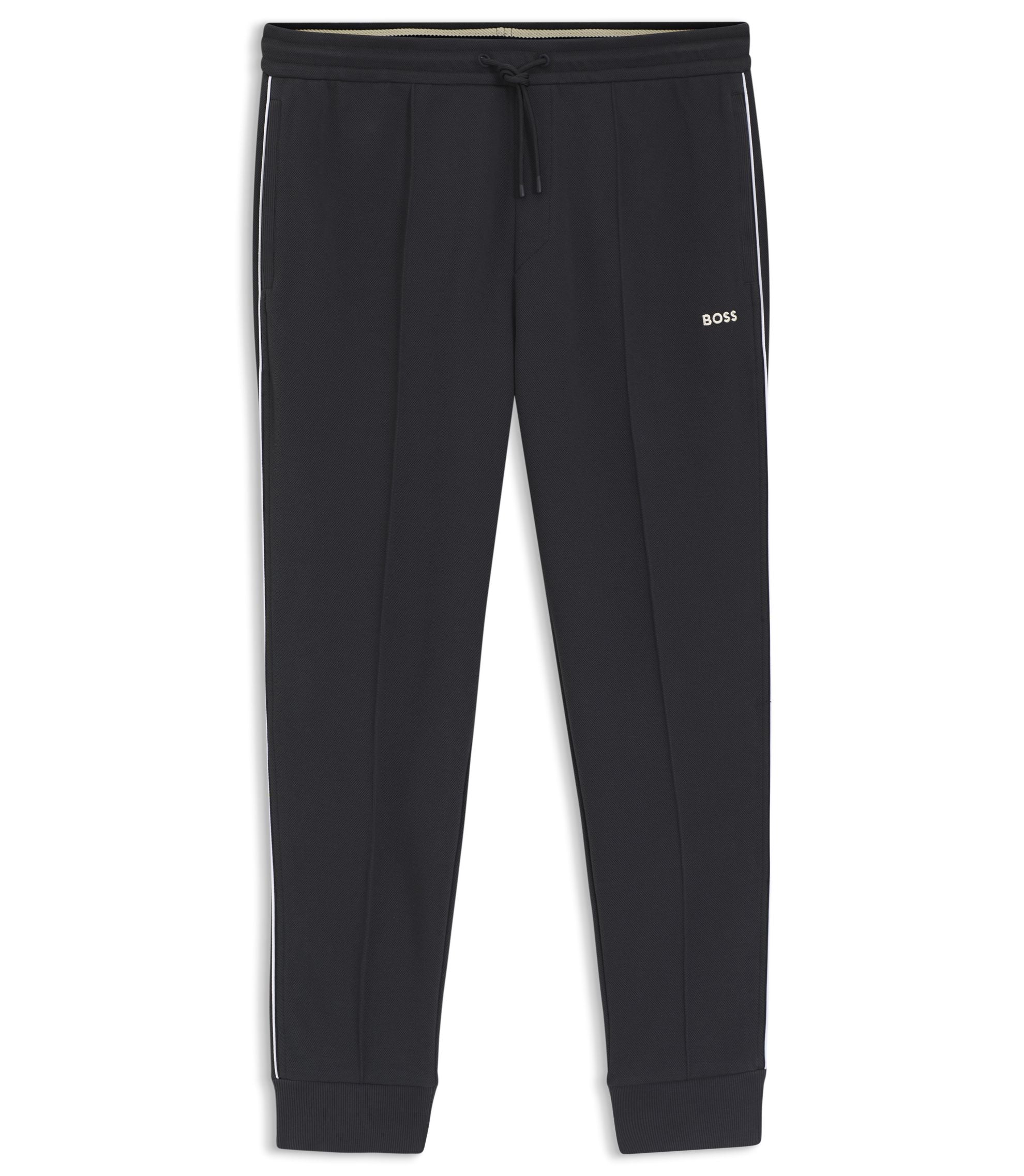 Boss Piping Detail Tracksuit Bottoms In A Cotton Blend Dark Blue