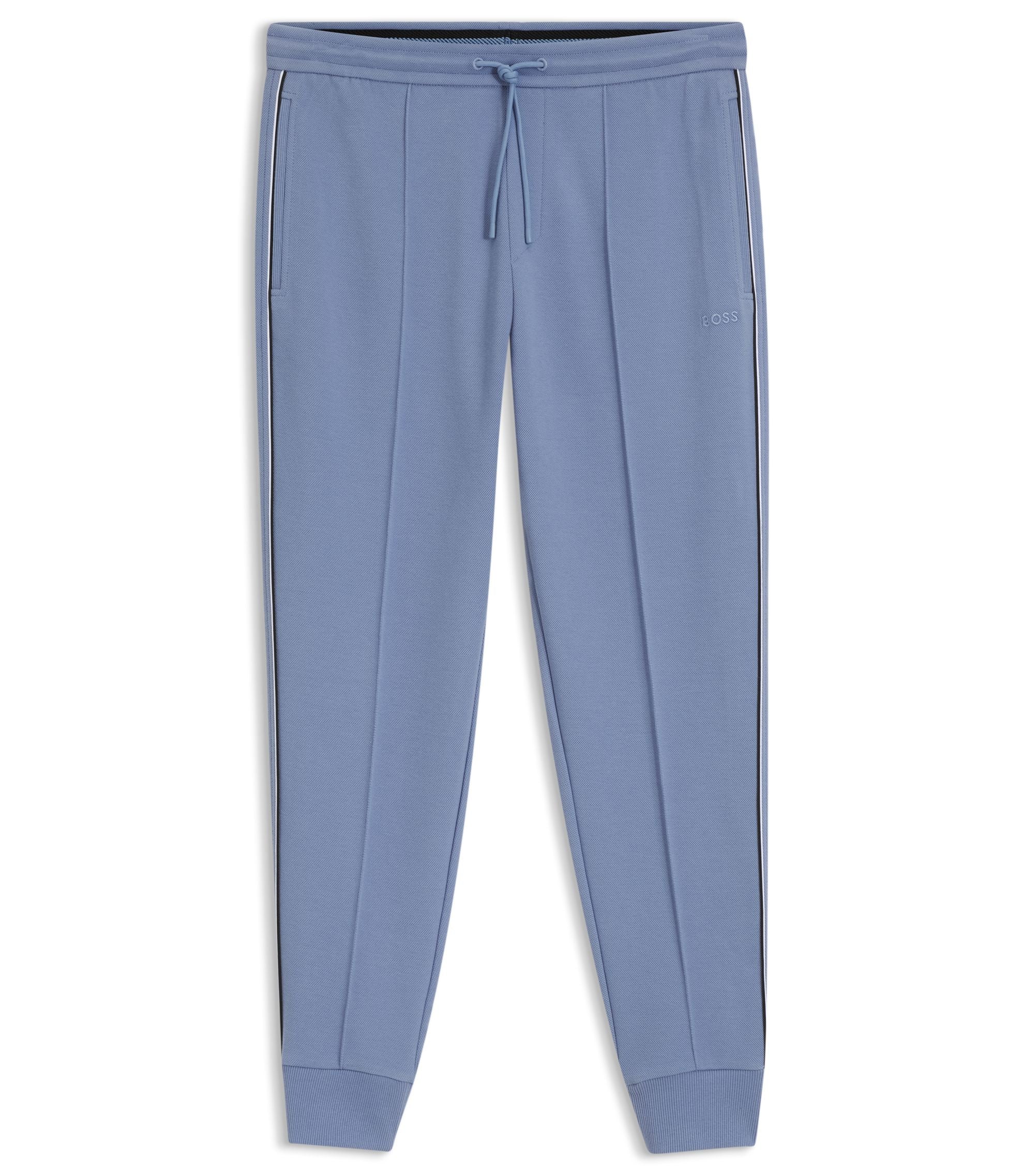 Boss Piping Detail Tracksuit Bottoms In A Cotton Blend Light Blue