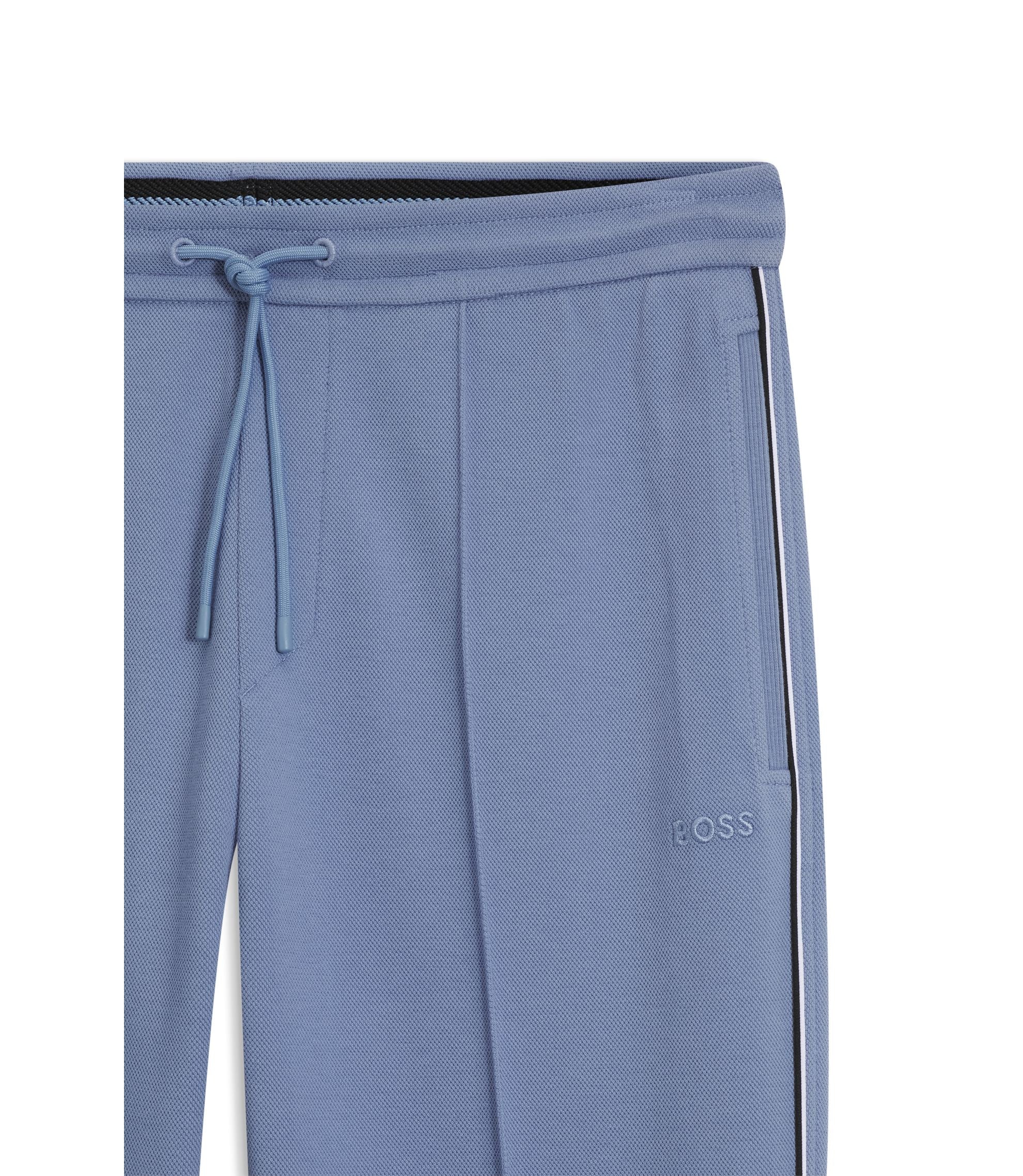Boss Piping Detail Tracksuit Bottoms In A Cotton Blend Light Blue