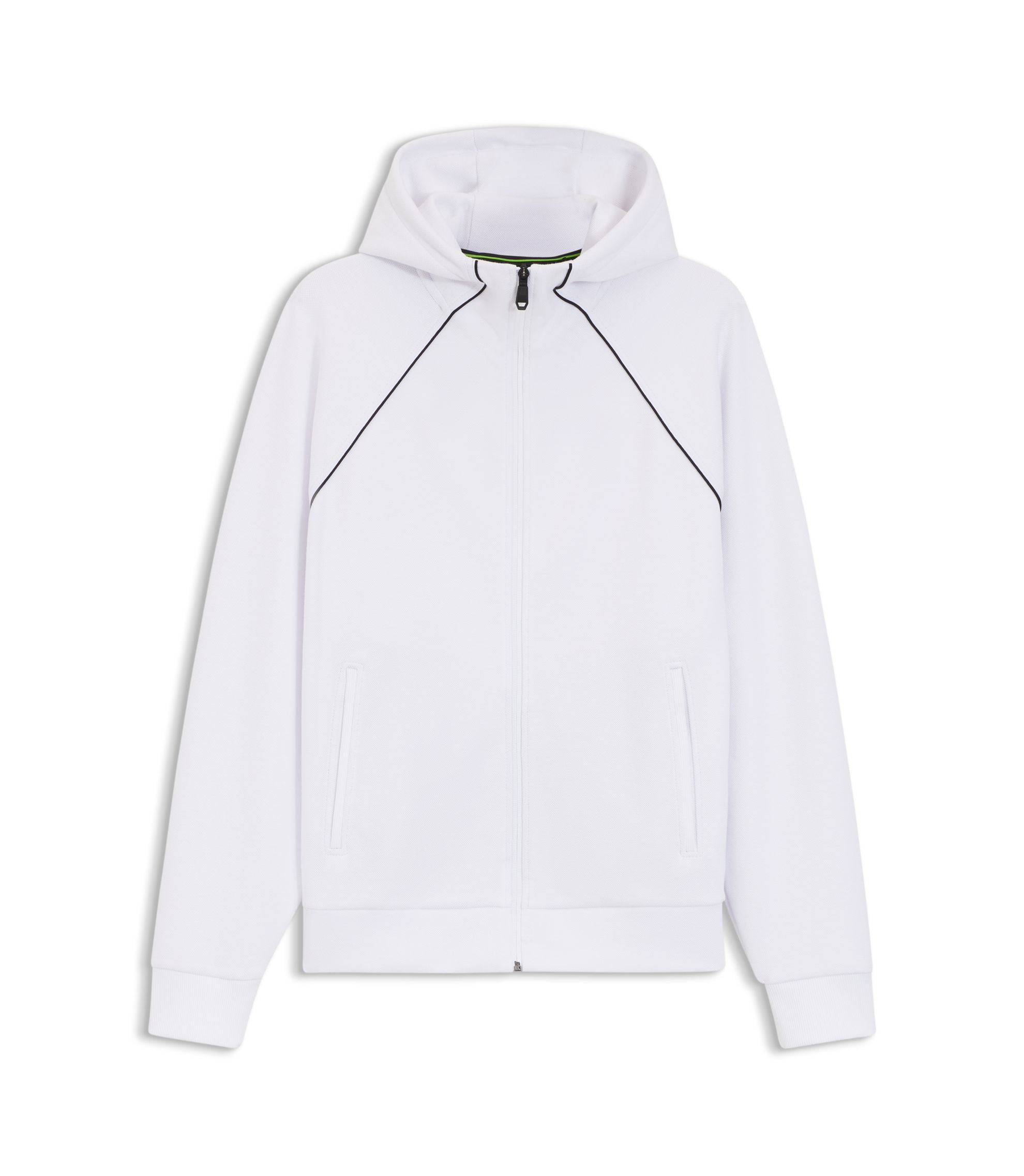 Boss Piping Detail Zip Up Hoodie In A Cotton Blend White