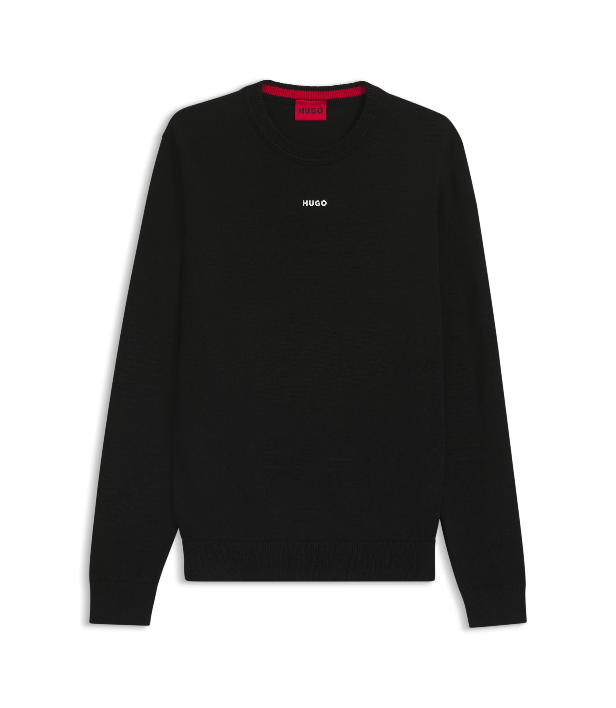 Hugo Logo Detail Sweater In Cotton Black
