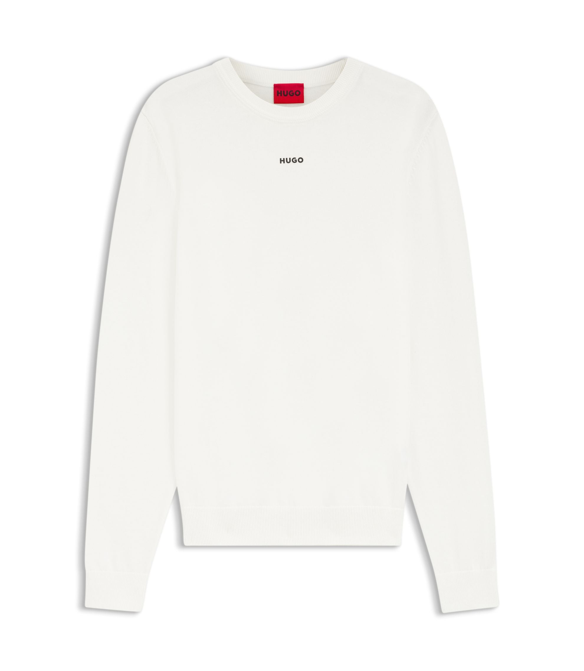 Hugo Logo Detail Sweater In Cotton White