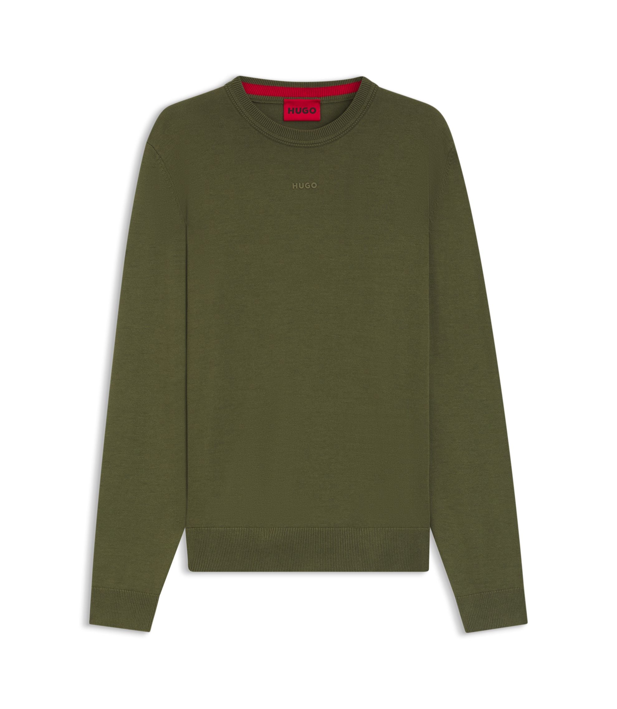 Hugo Logo Detail Sweater In Cotton Light Green