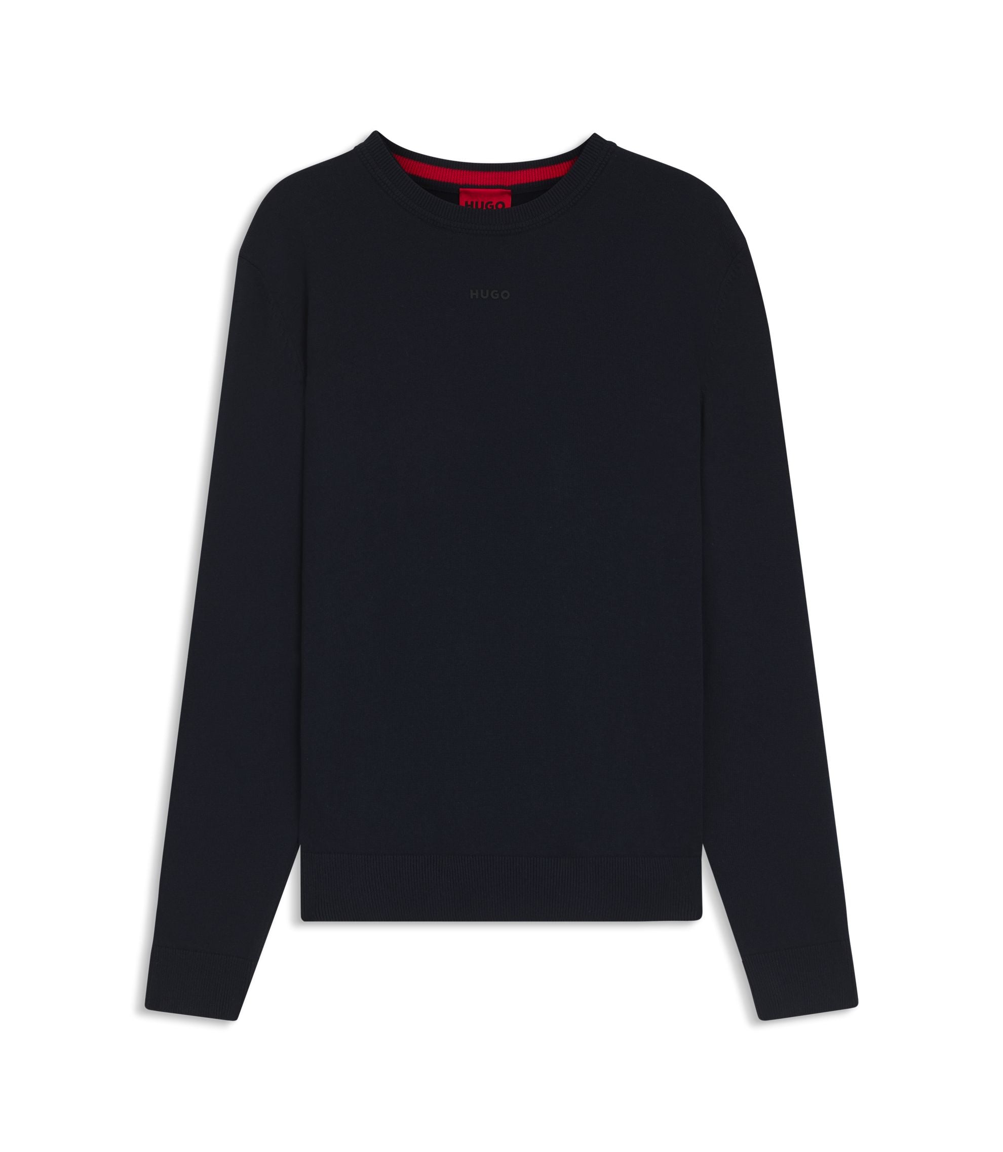 Hugo Logo Detail Sweater In Cotton Dark Blue