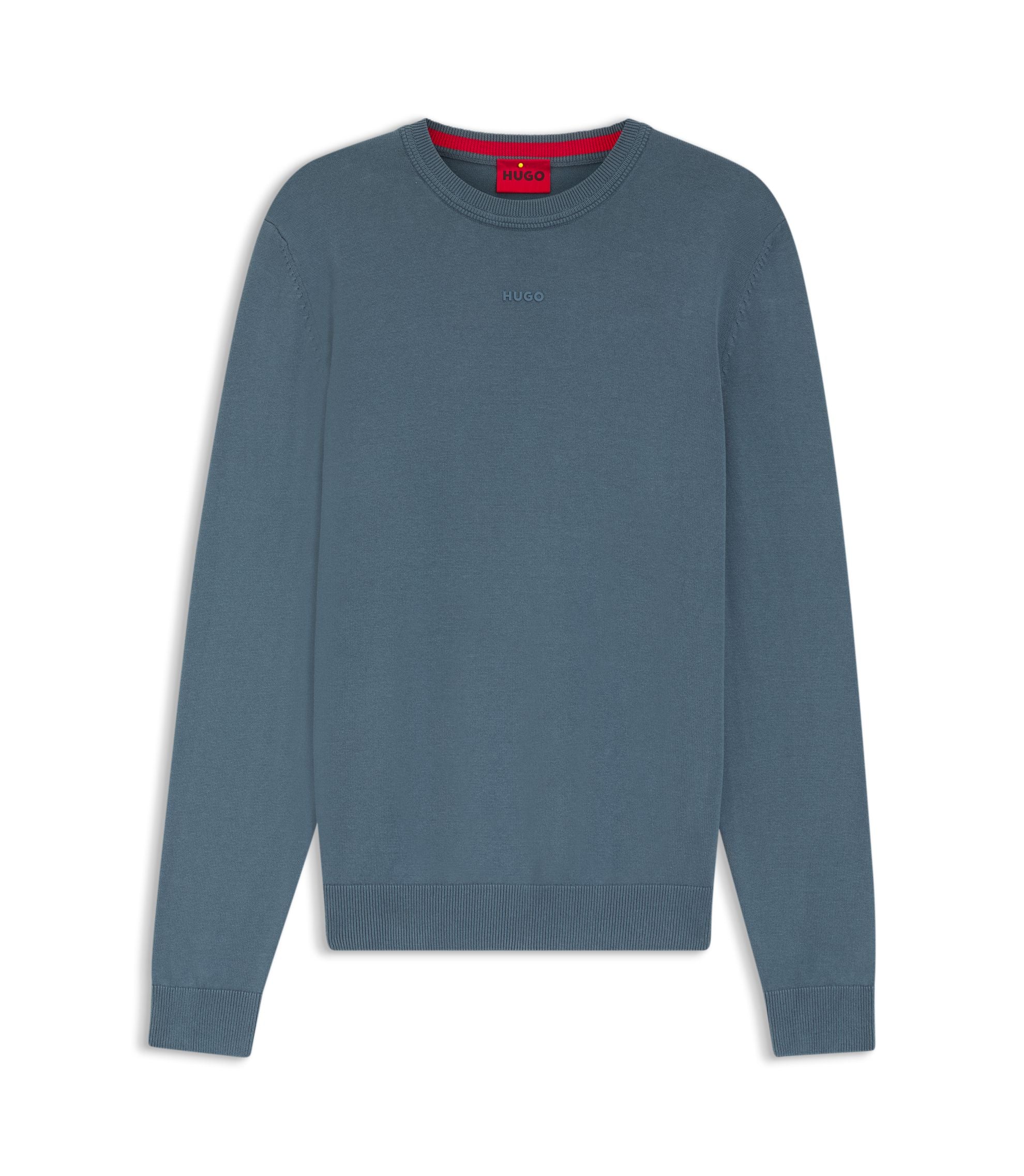 Hugo Logo Detail Sweater In Cotton Light Blue