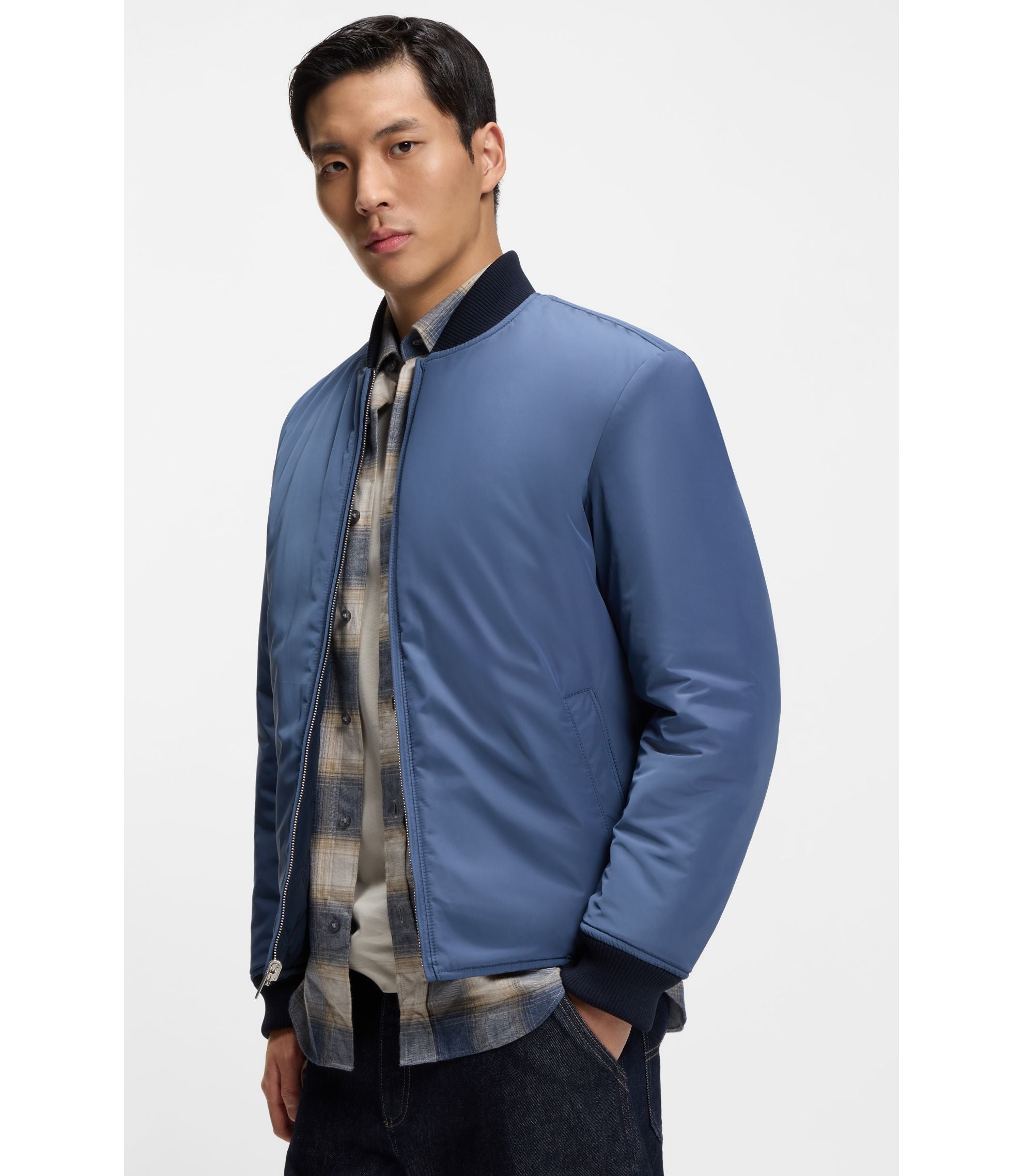 Boss Reversible Water Repellent Jacket With Quilting Dark Blue