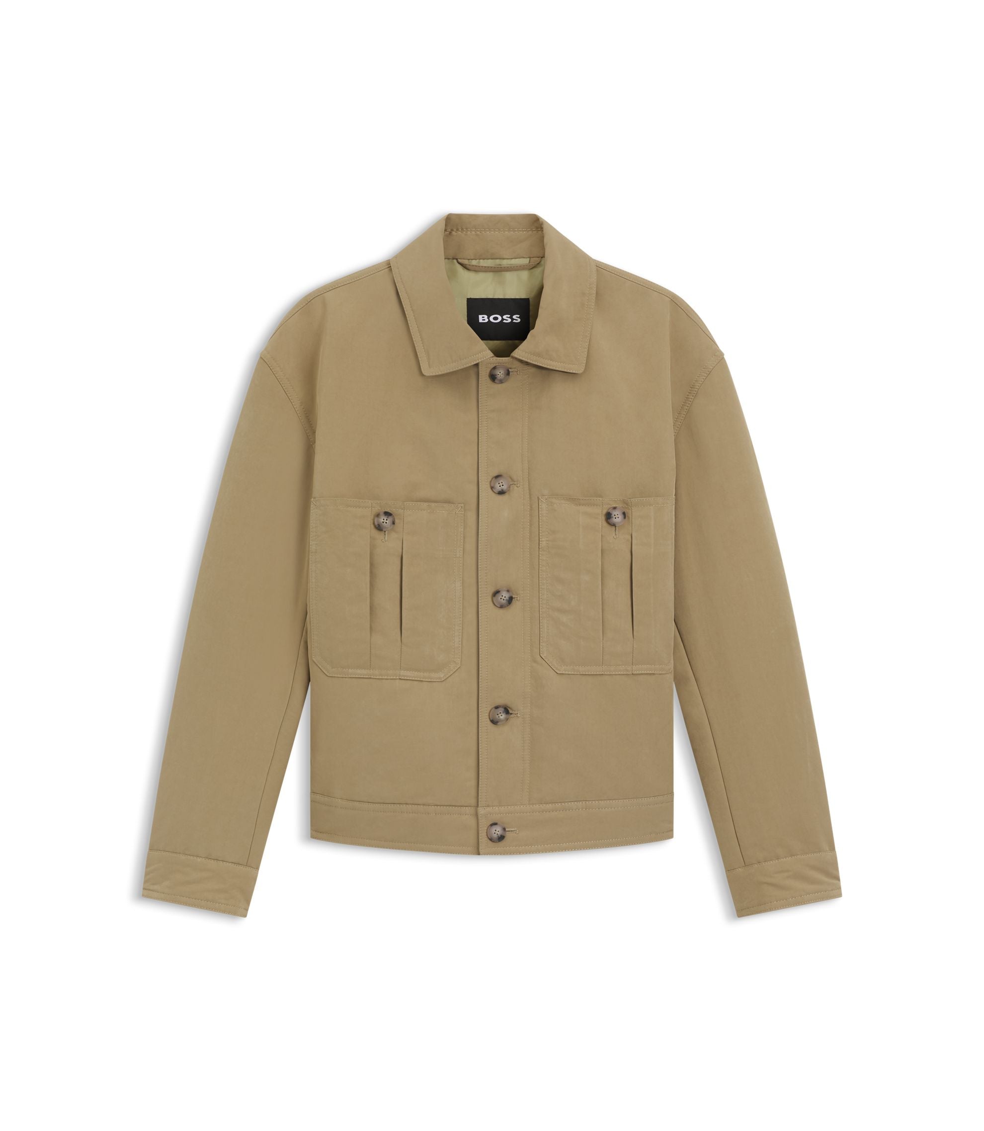 Boss Water Repellent Jacket In Peached Fabric Khaki