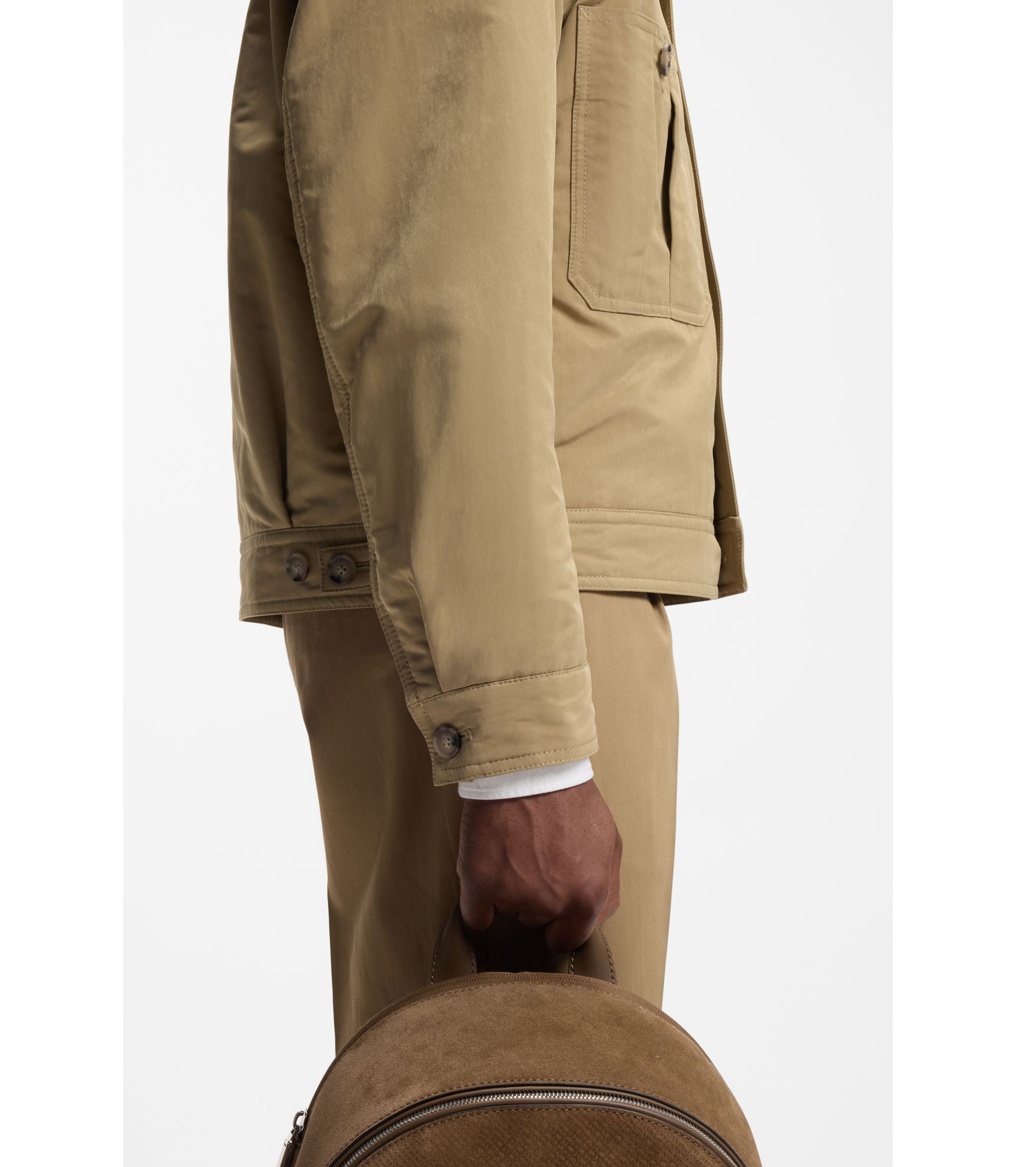 Boss Water Repellent Jacket In Peached Fabric Khaki