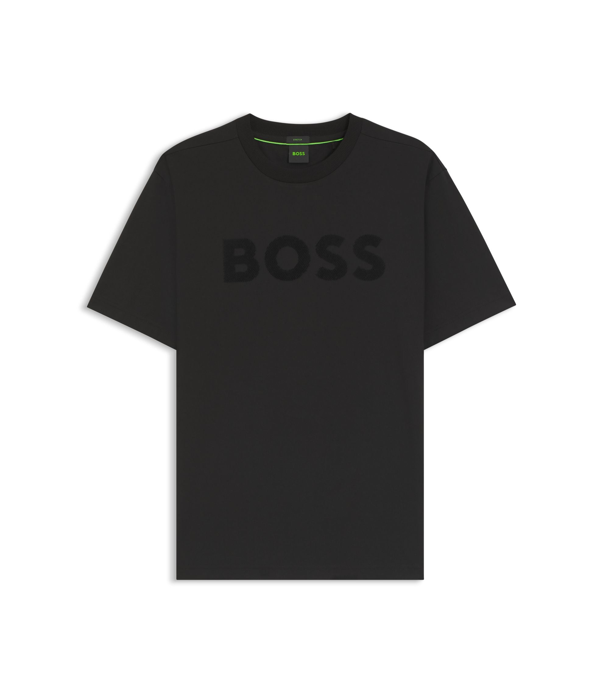 Boss Tonal Logo T Shirt In Stretch Cotton Black