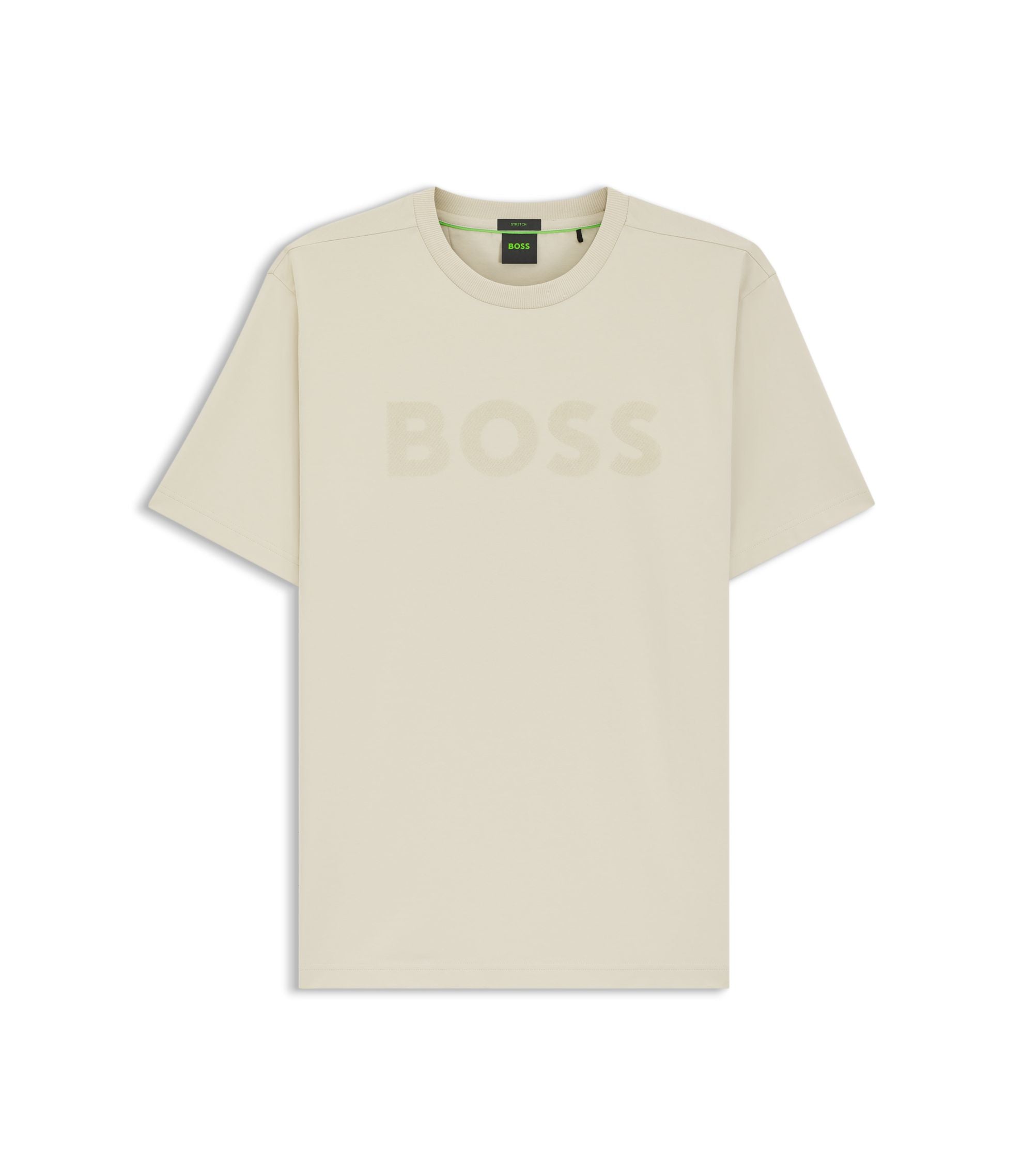 Boss Tonal Logo T Shirt In Stretch Cotton Light Beige