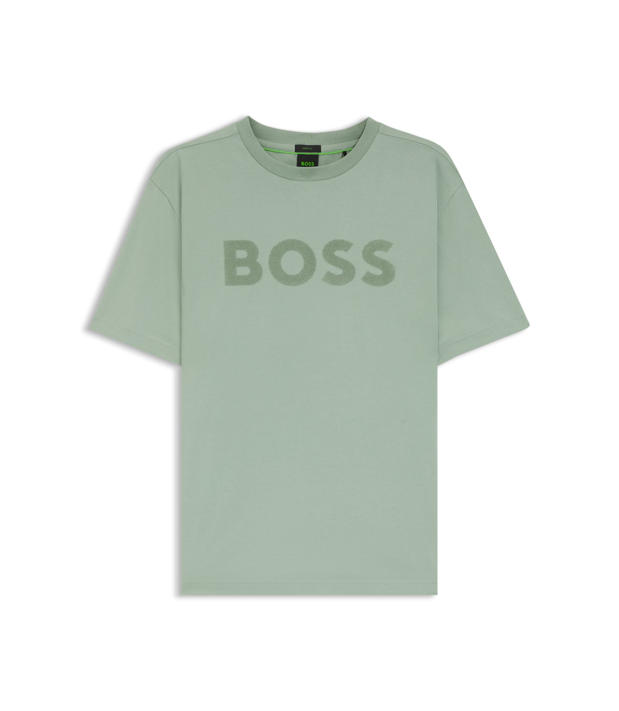 Boss Tonal Logo T Shirt In Stretch Cotton Light Green