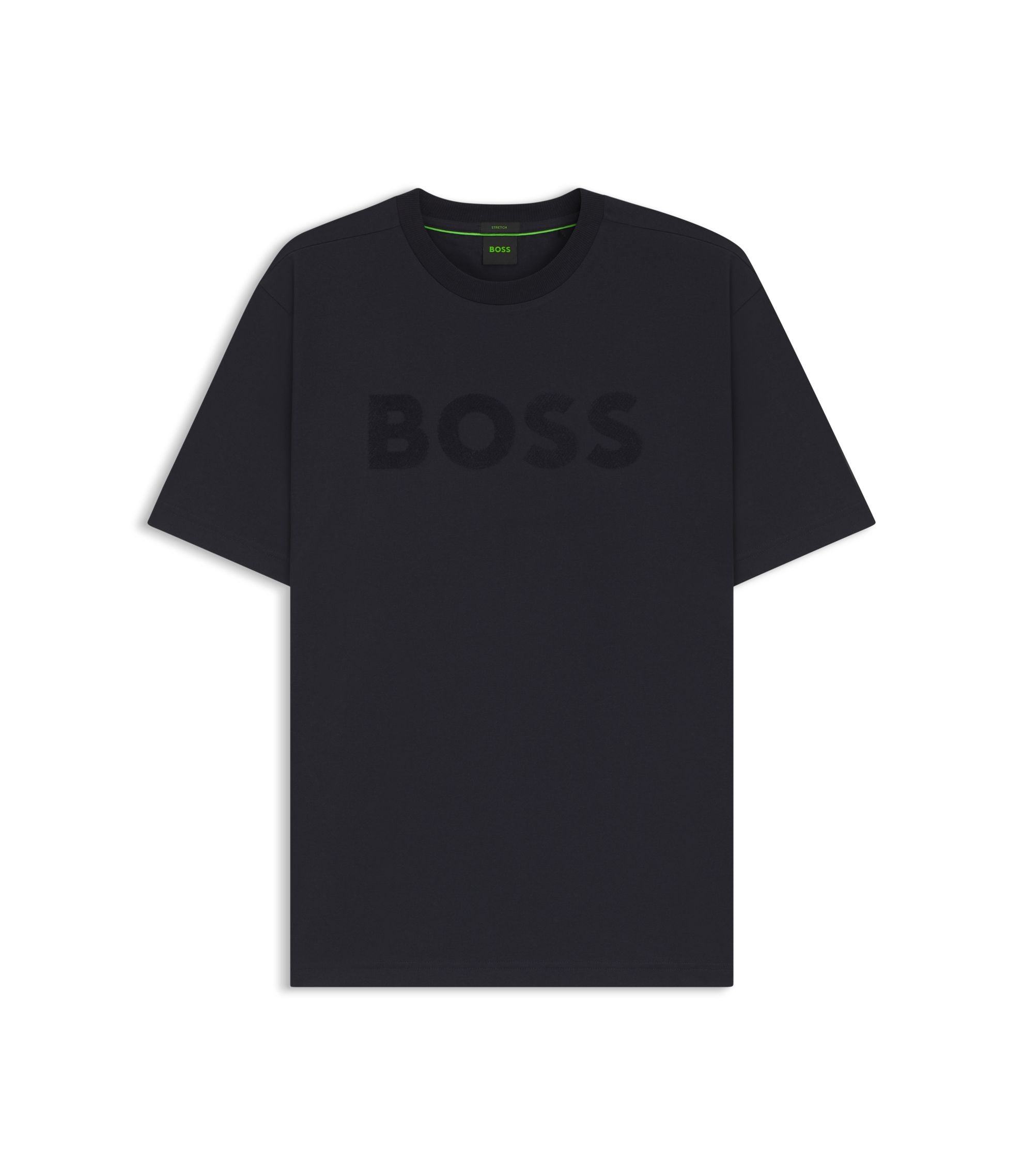 Boss Tonal Logo T Shirt In Stretch Cotton Dark Blue