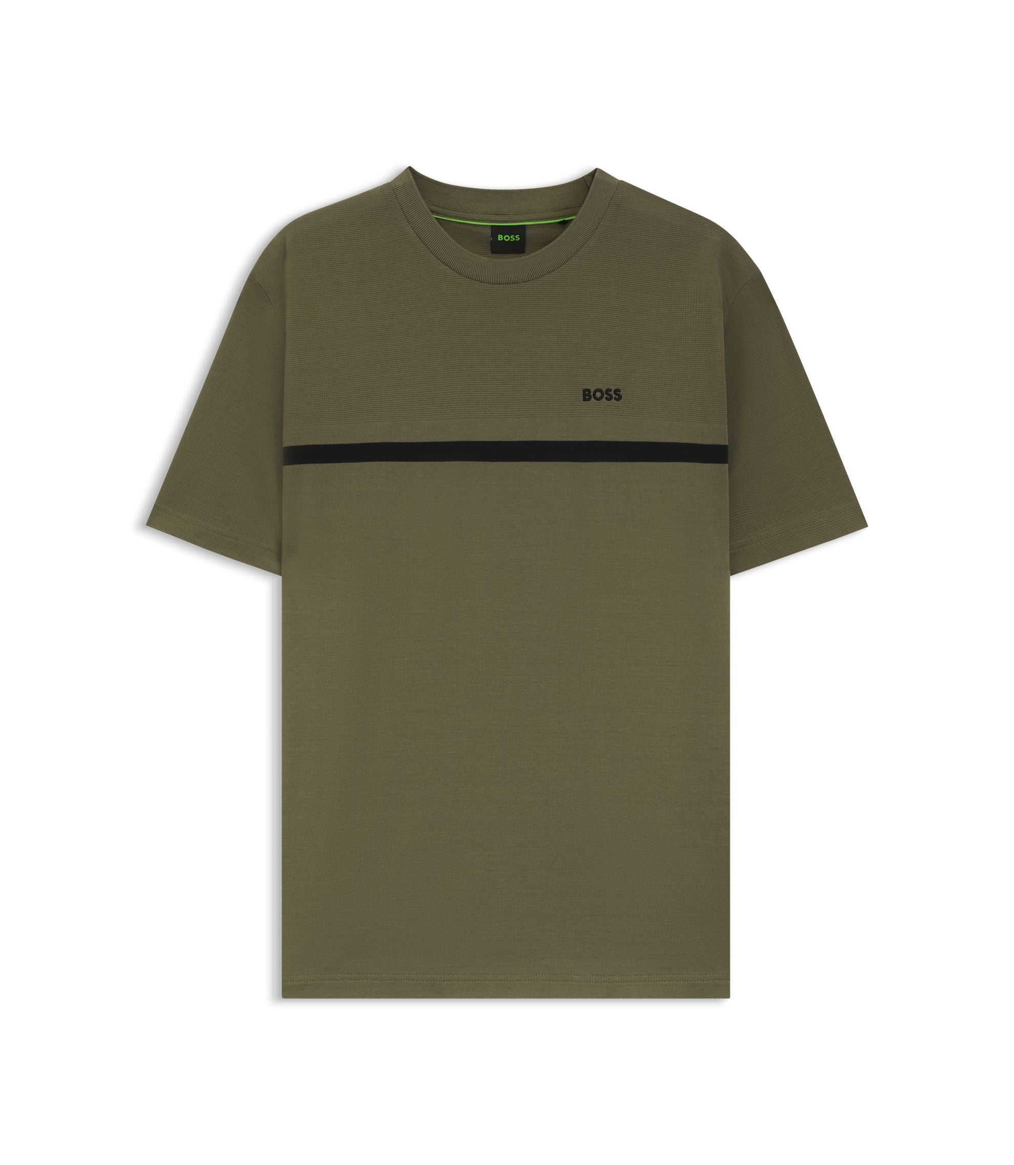 Boss Cotton T Shirt With Logo And Stripe Khaki